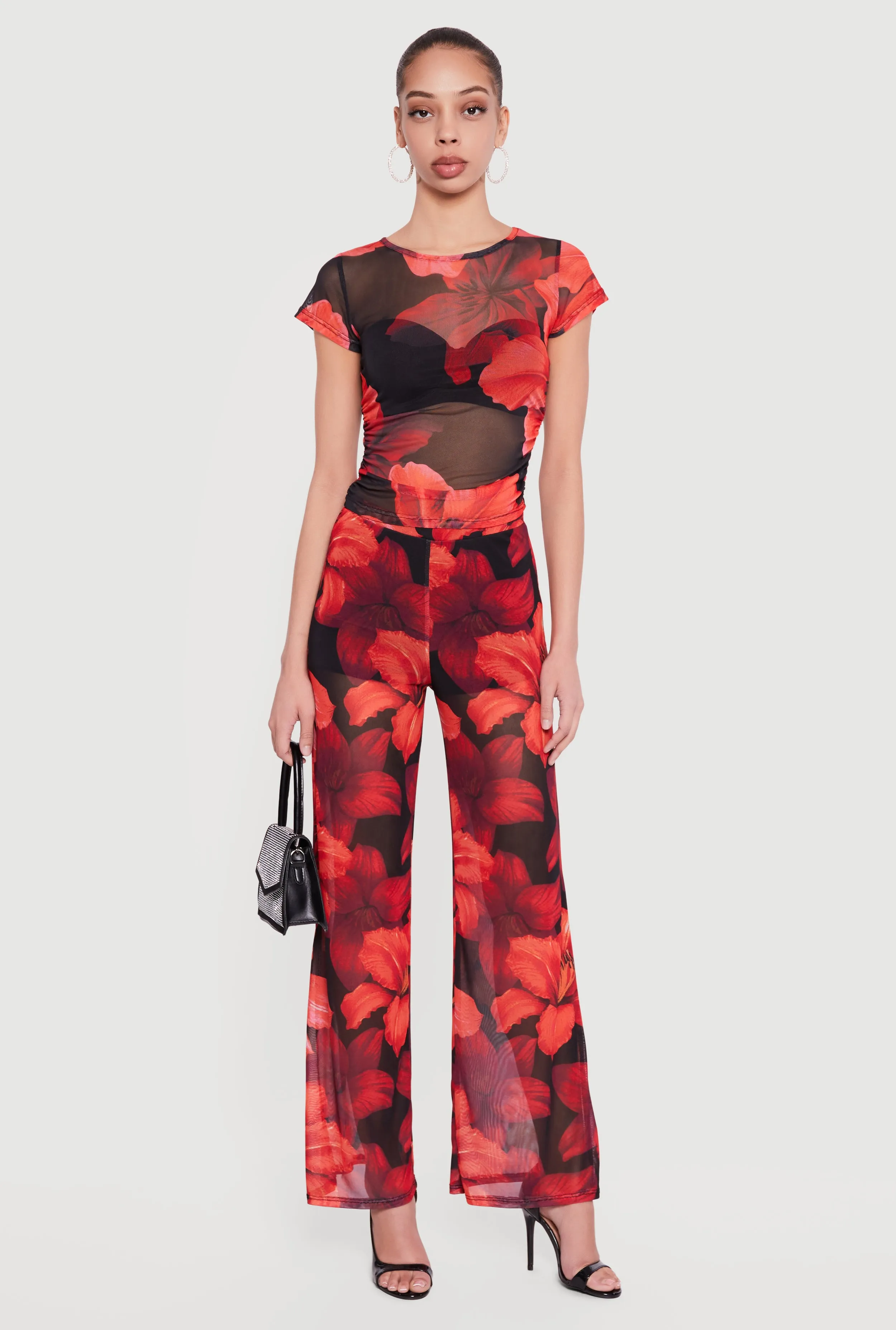 Mid Rise Floral Print Mesh Pants sold by Rainbow