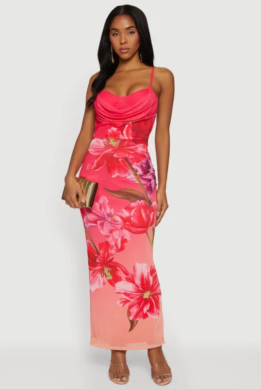 Almost Famous Sweetheart Cowl Neck Floral Bustier Dress sold by Rainbow
