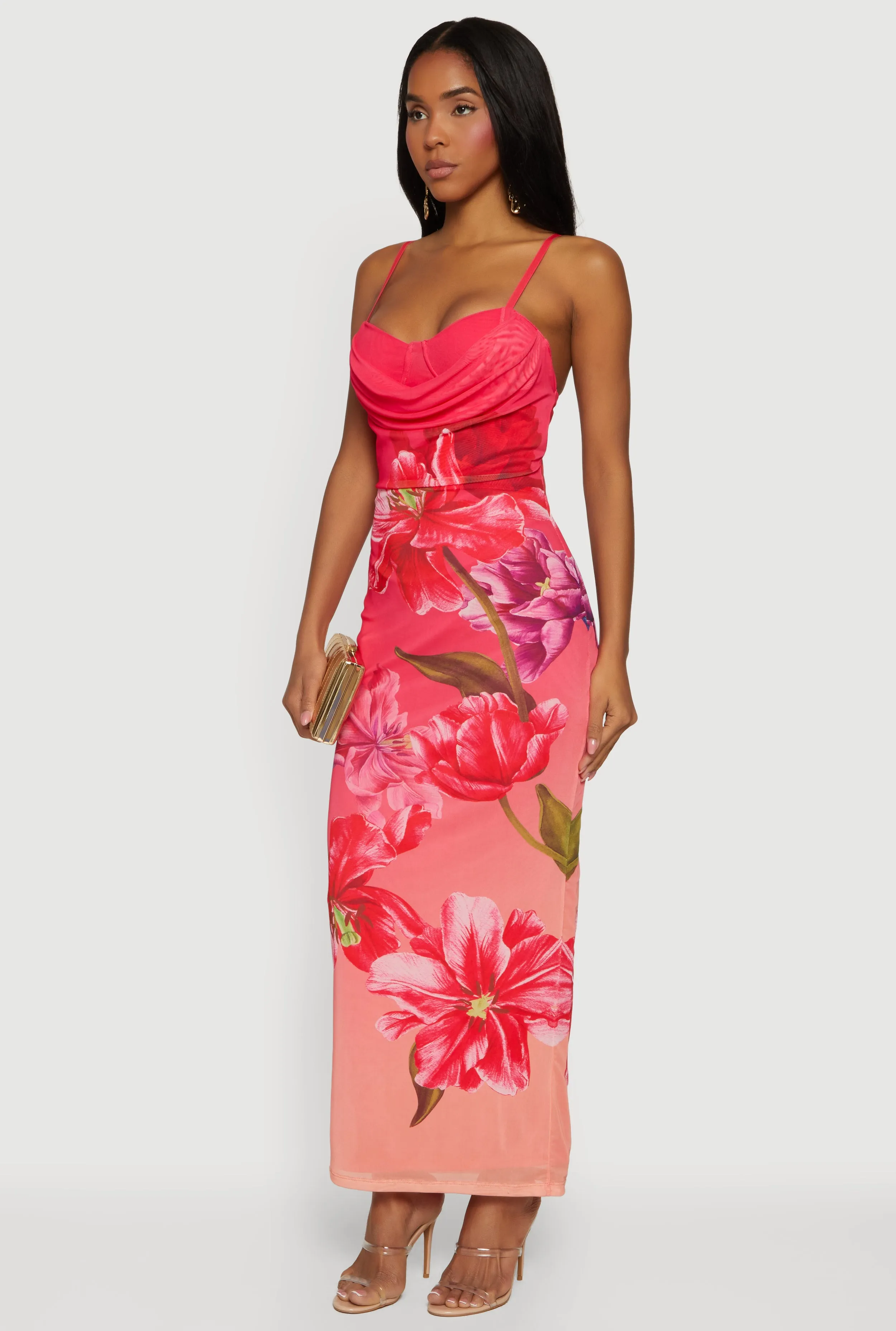 Almost Famous Sweetheart Cowl Neck Floral Bustier Dress sold by Rainbow product image thumbnail 2
