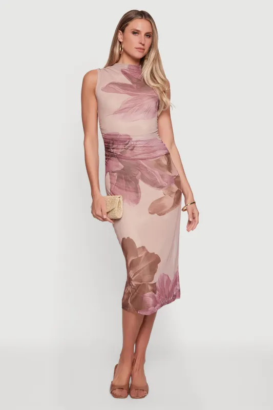 Almost Famous Floral Mesh Ruched Side Dress sold by Rainbow