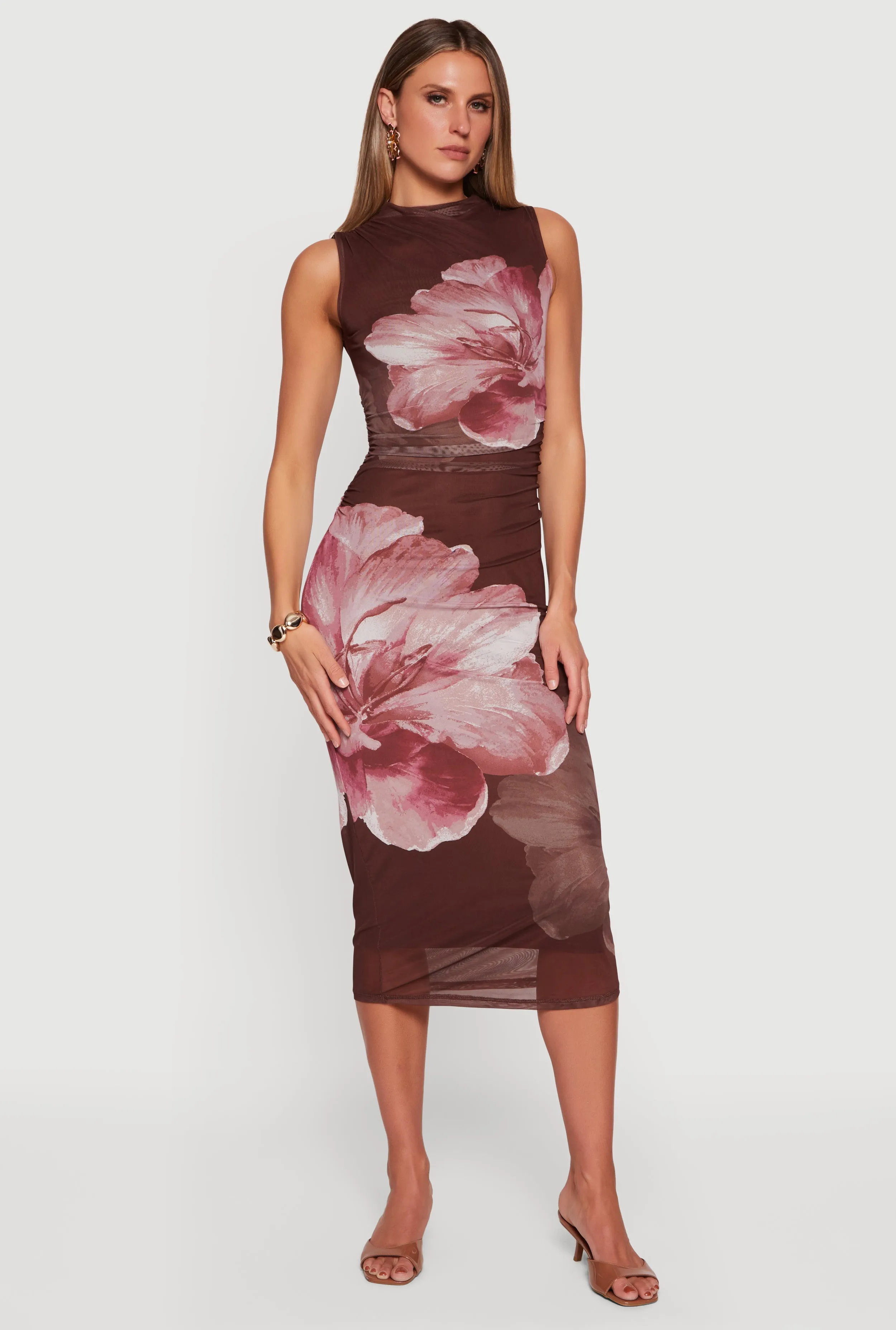 Almost Famous Floral Mesh Ruched Side Dress sold by Rainbow product image thumbnail 3