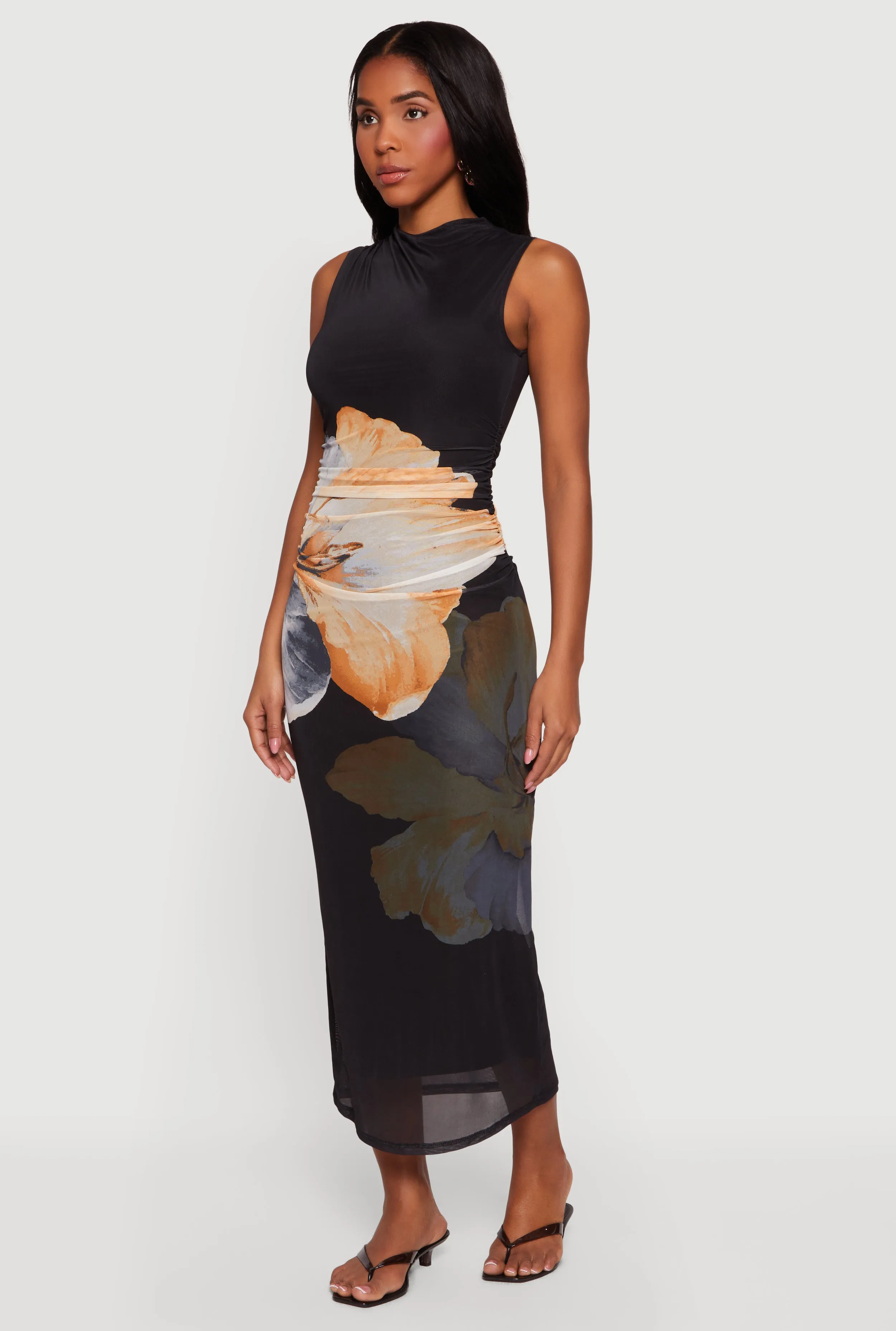 Almost Famous Floral Mesh Ruched Side Dress sold by Rainbow product image thumbnail 2