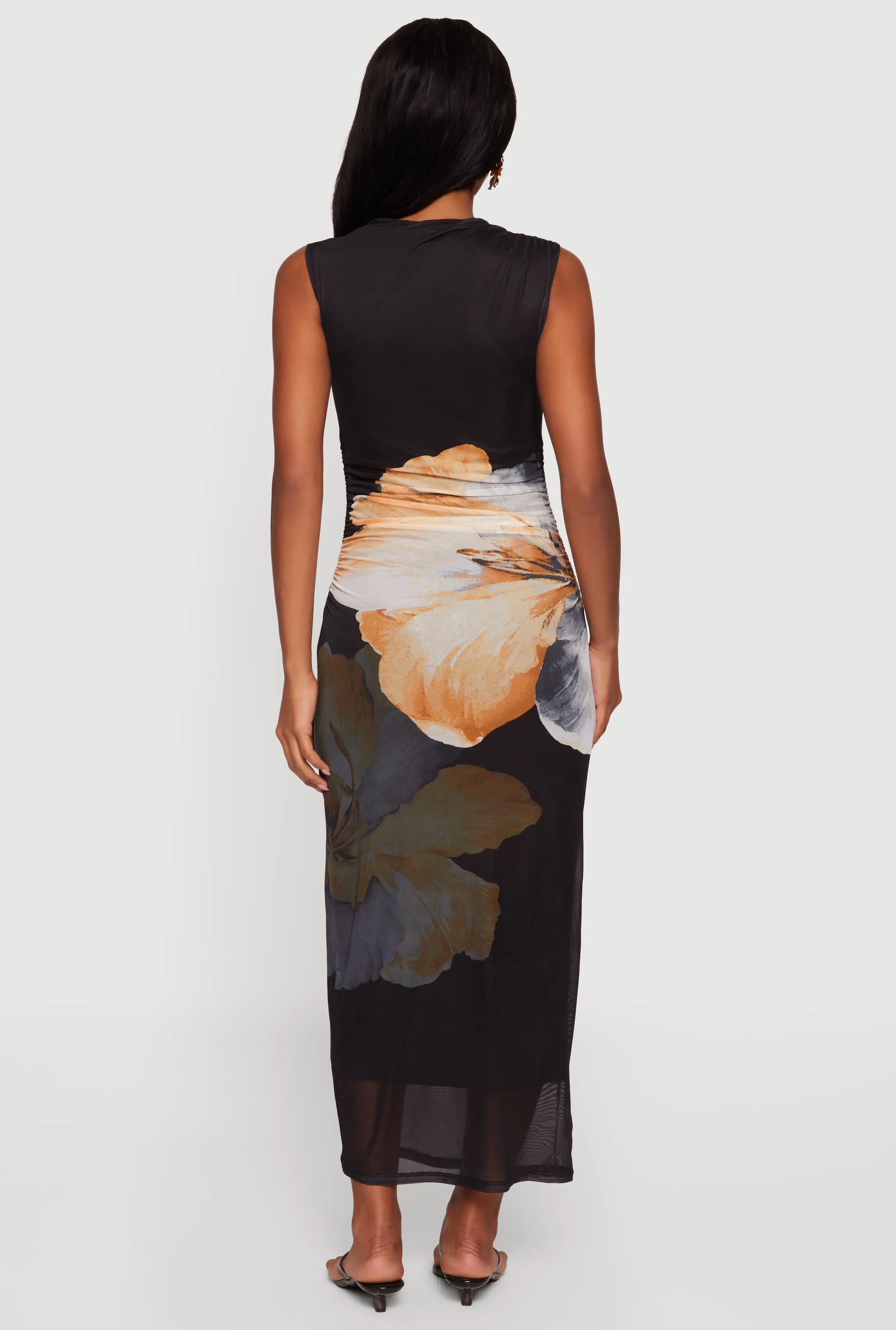 Almost Famous Floral Mesh Ruched Side Dress sold by Rainbow product image thumbnail 3