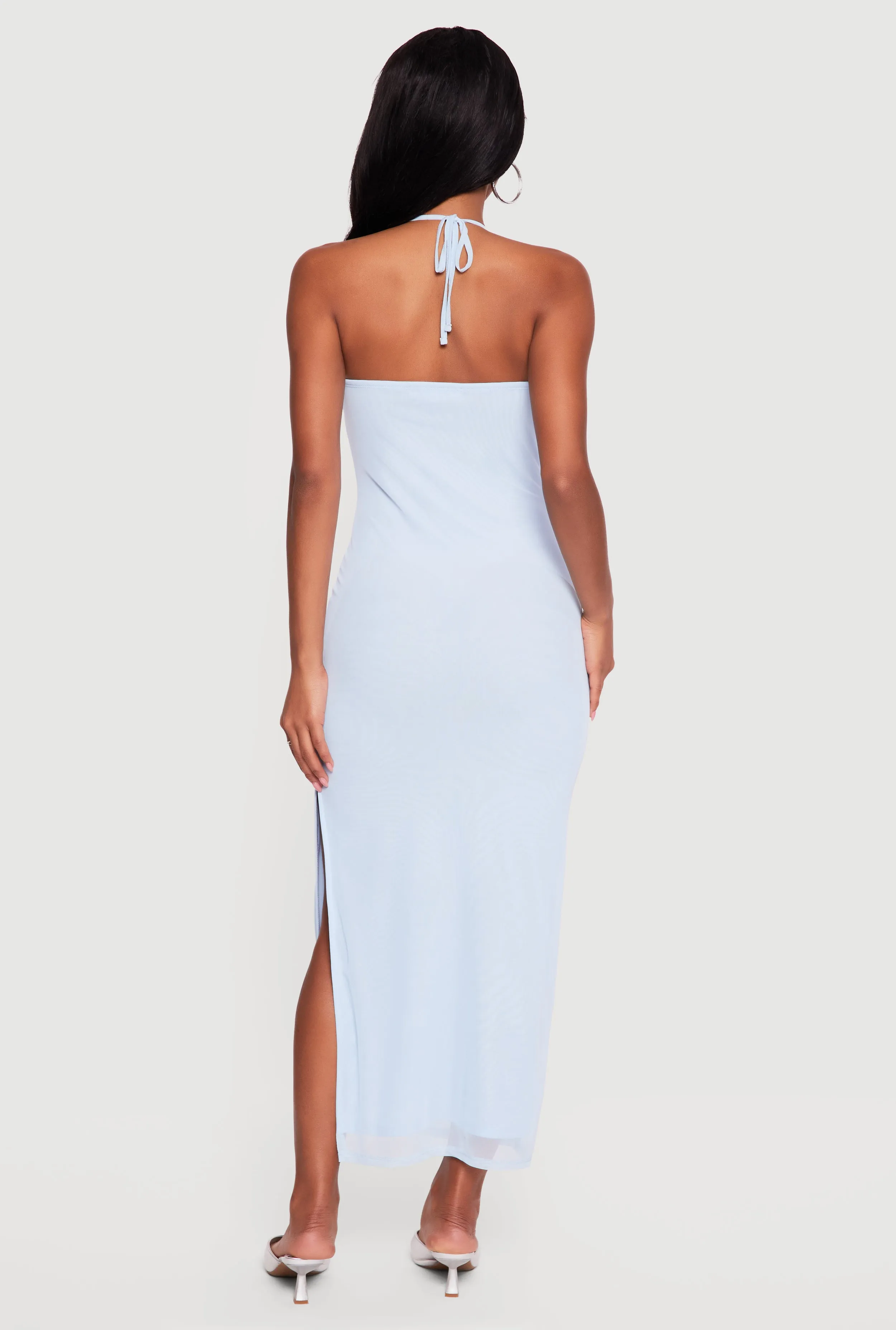 Floral Sequin Beaded Side Slit Halter Maxi Dress sold by Rainbow product image thumbnail 3