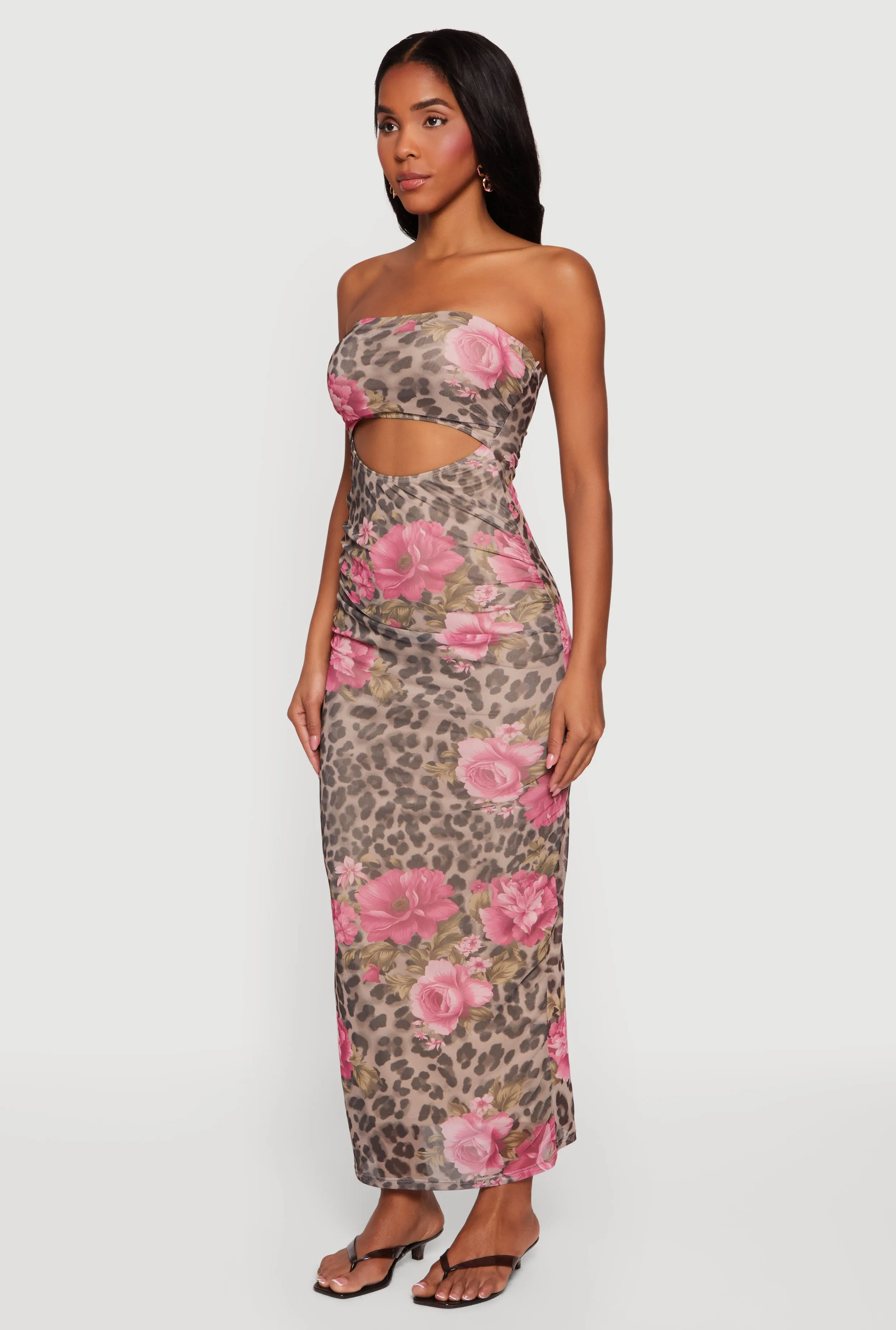 Patterned Keyhole Front Ruched Maxi Tube Dress sold by Rainbow product image thumbnail 2