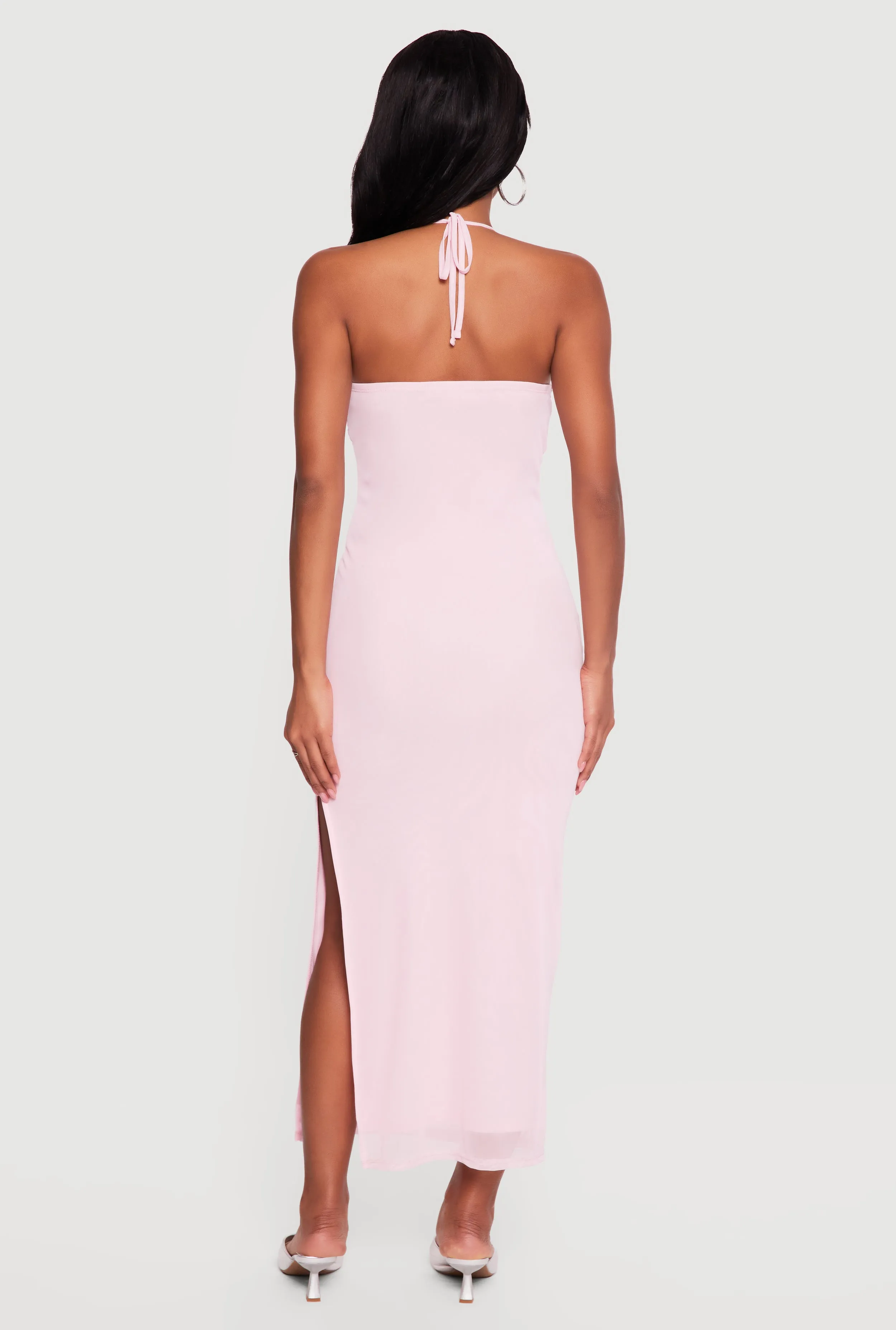 Floral Sequin Beaded Side Slit Halter Maxi Dress sold by Rainbow product image thumbnail 3