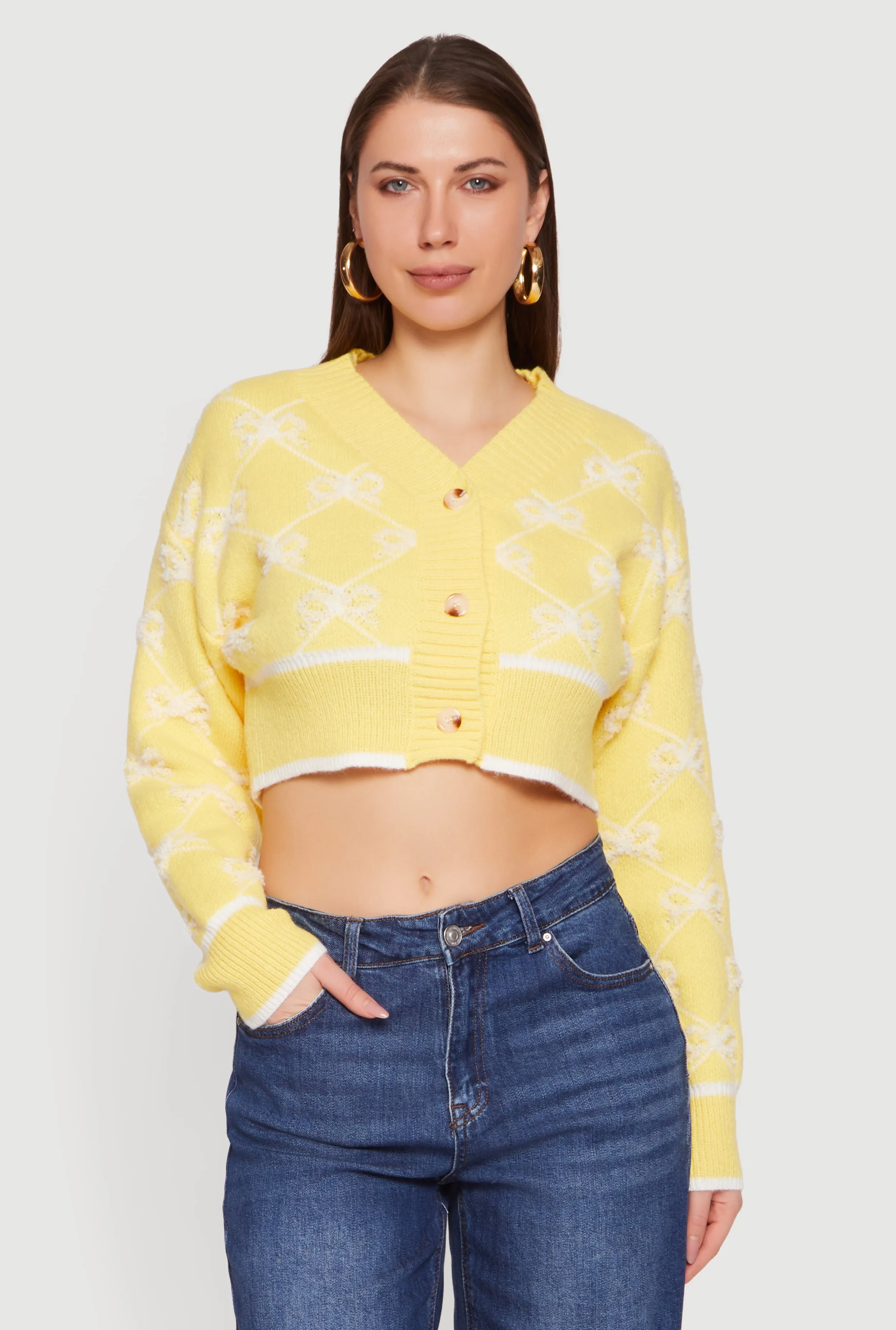 Bow Print Cropped Button Front Cardigan sold by Rainbow product image thumbnail 2
