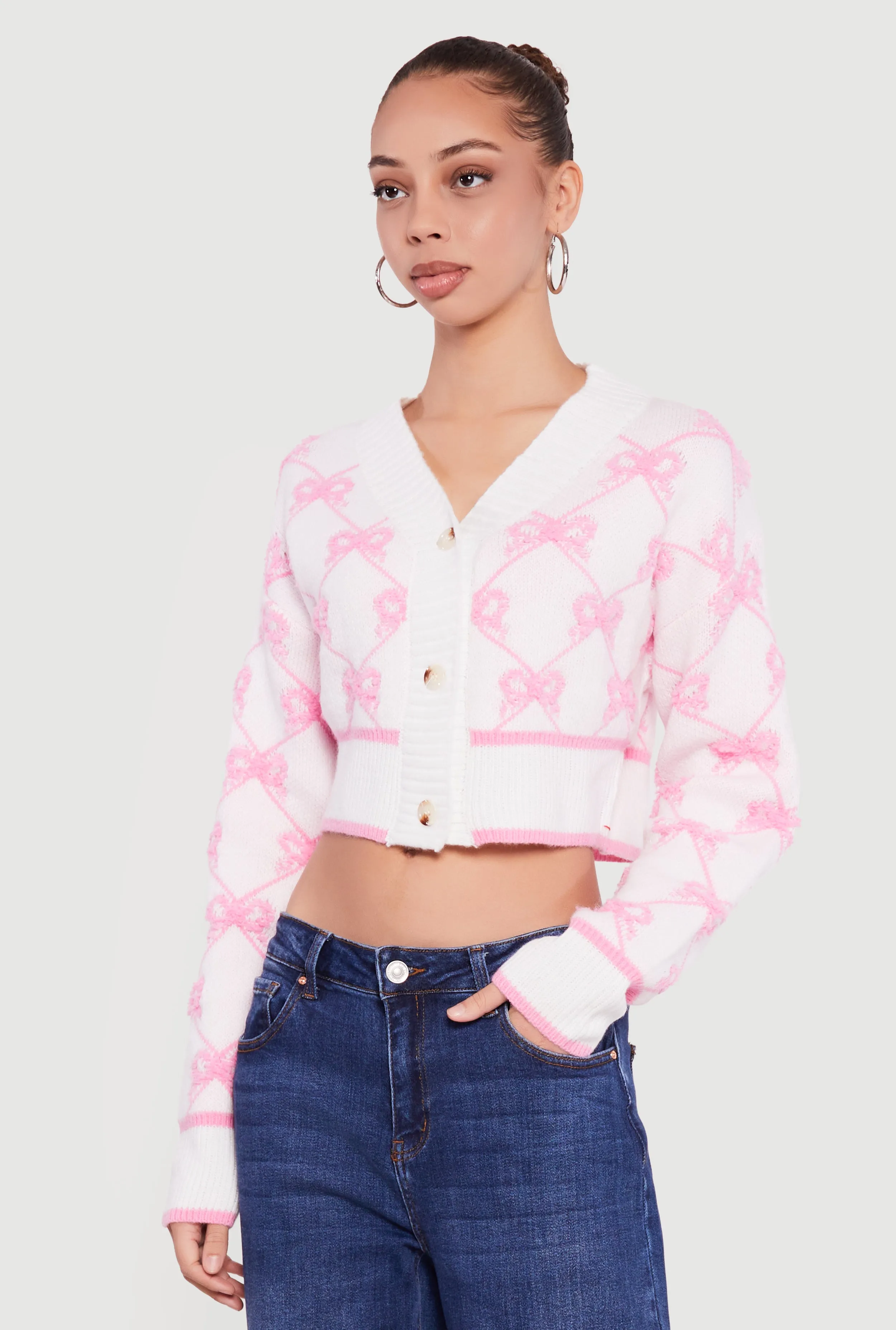 Bow Print Cropped Button Front Cardigan sold by Rainbow product image thumbnail 2