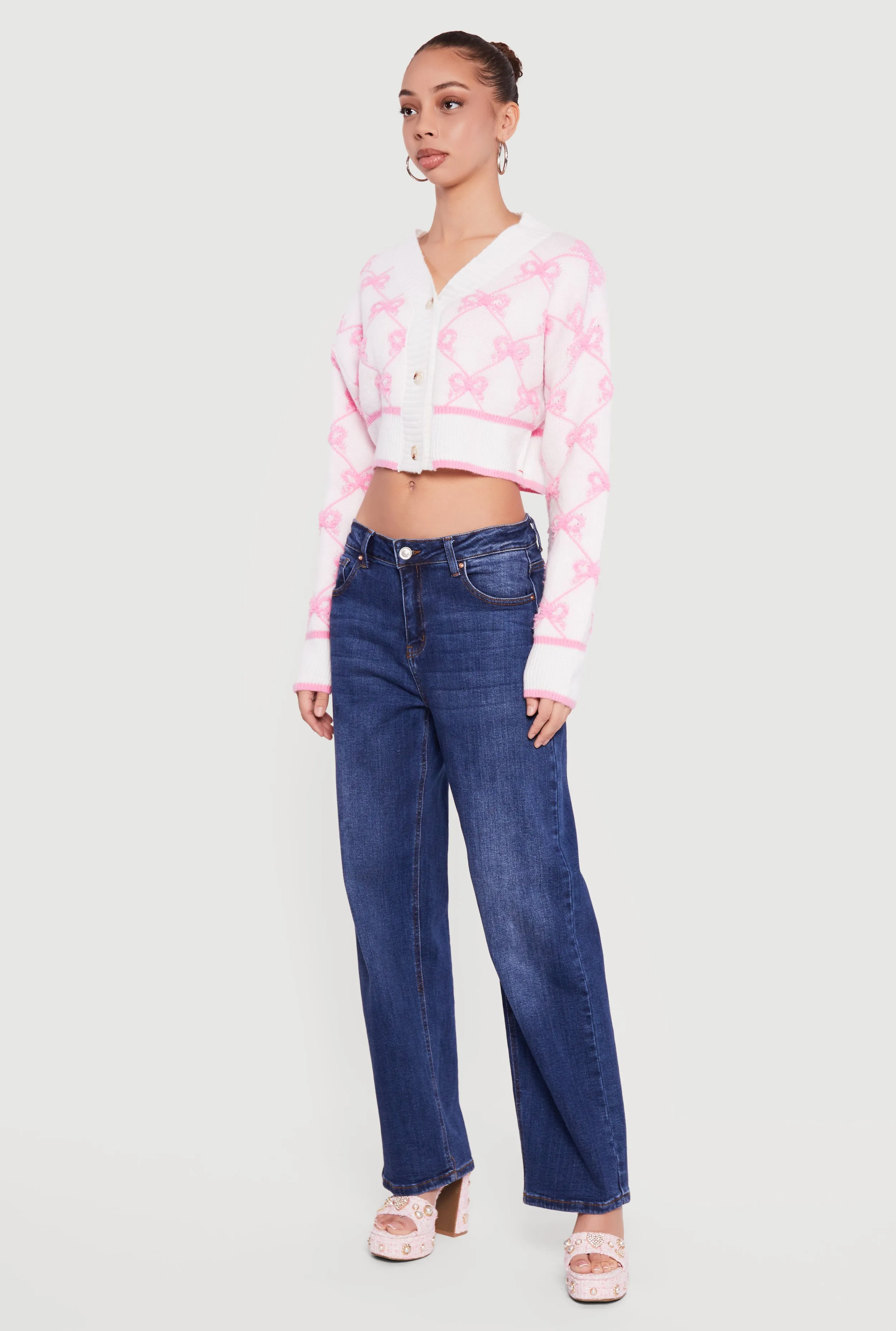 Bow Print Cropped Button Front Cardigan sold by Rainbow product image thumbnail 3