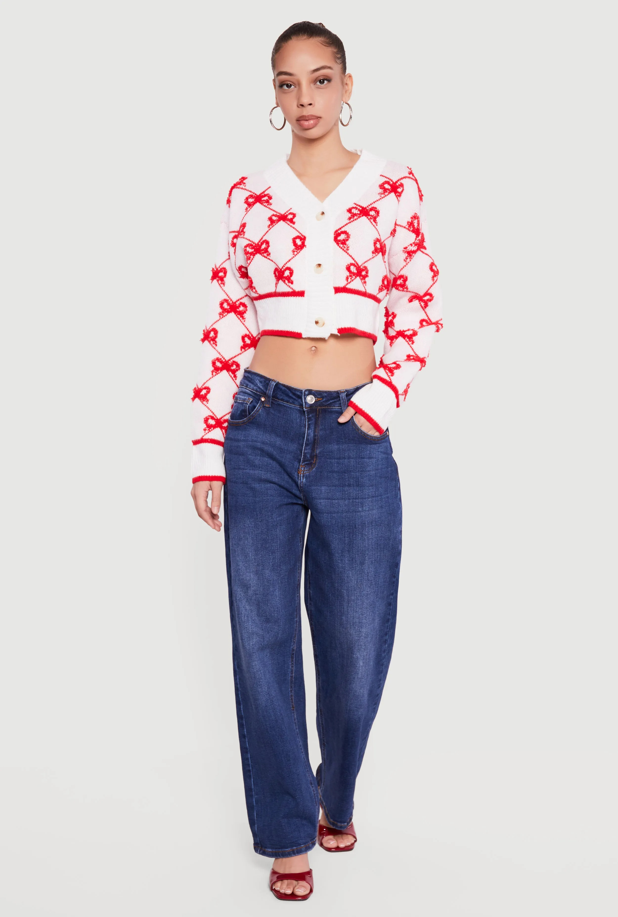 Bow Print Cropped Button Front Cardigan sold by Rainbow product image thumbnail 3