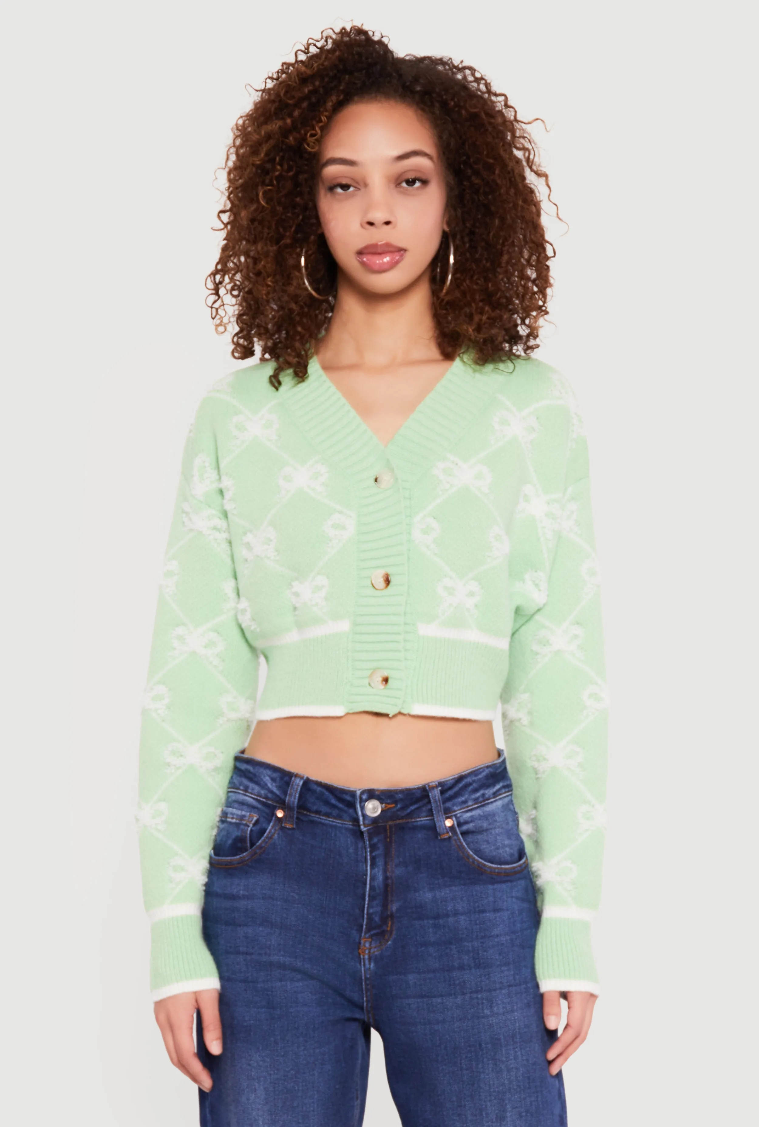 Bow Print Cropped Button Front Cardigan sold by Rainbow product image thumbnail 2