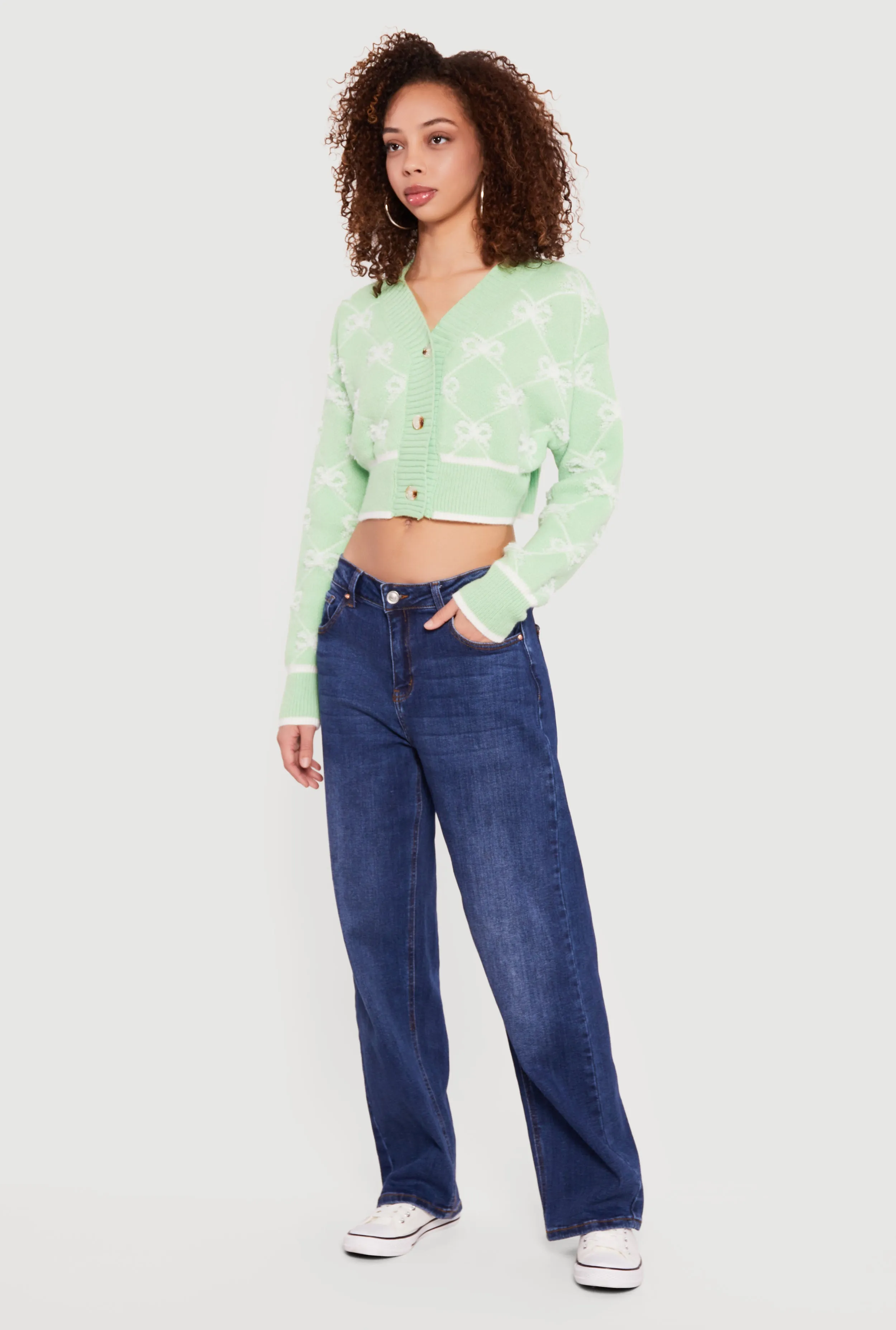 Bow Print Cropped Button Front Cardigan sold by Rainbow product image thumbnail 3