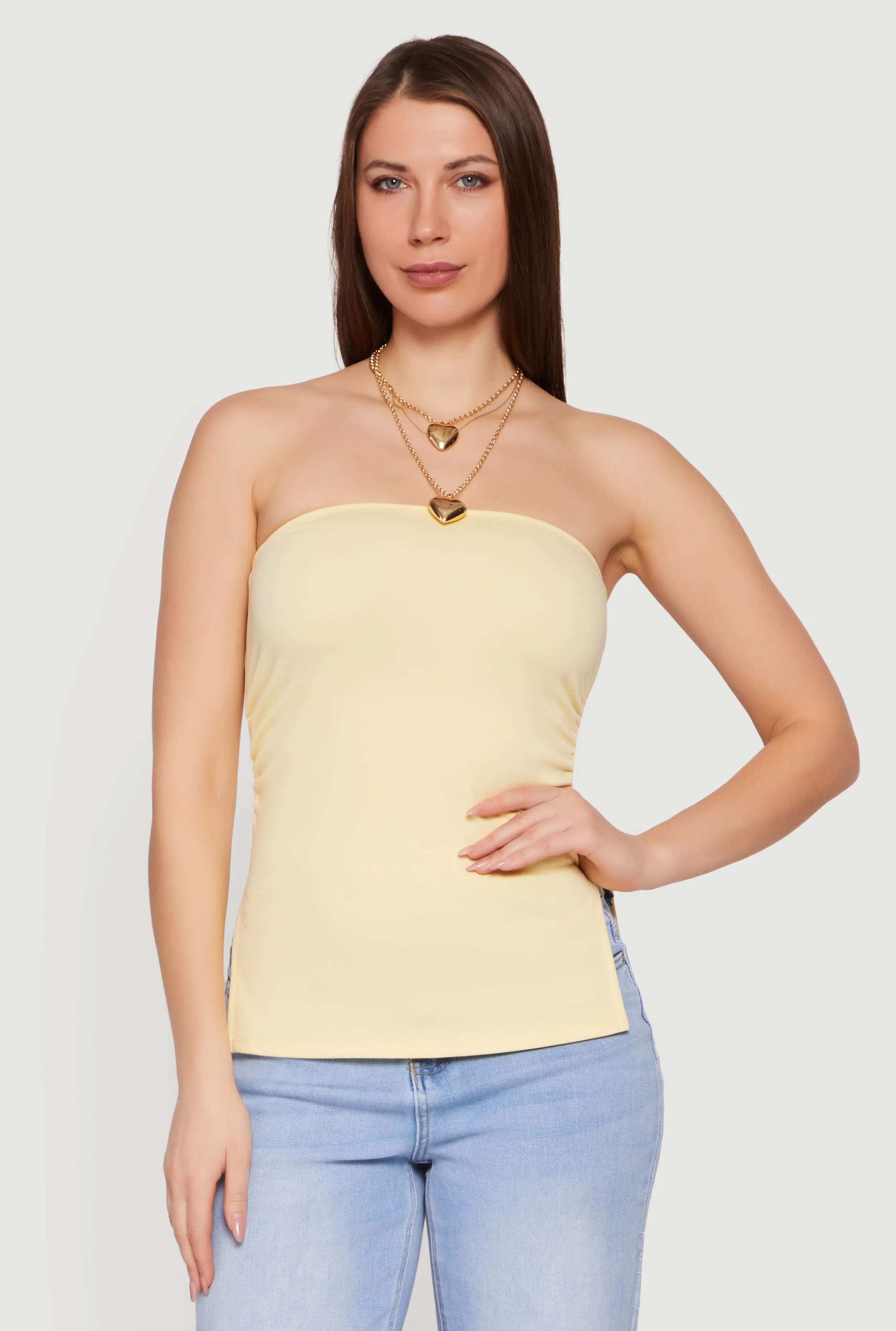 Side Ruched Split Hem Tube Top sold by Rainbow product image thumbnail 2