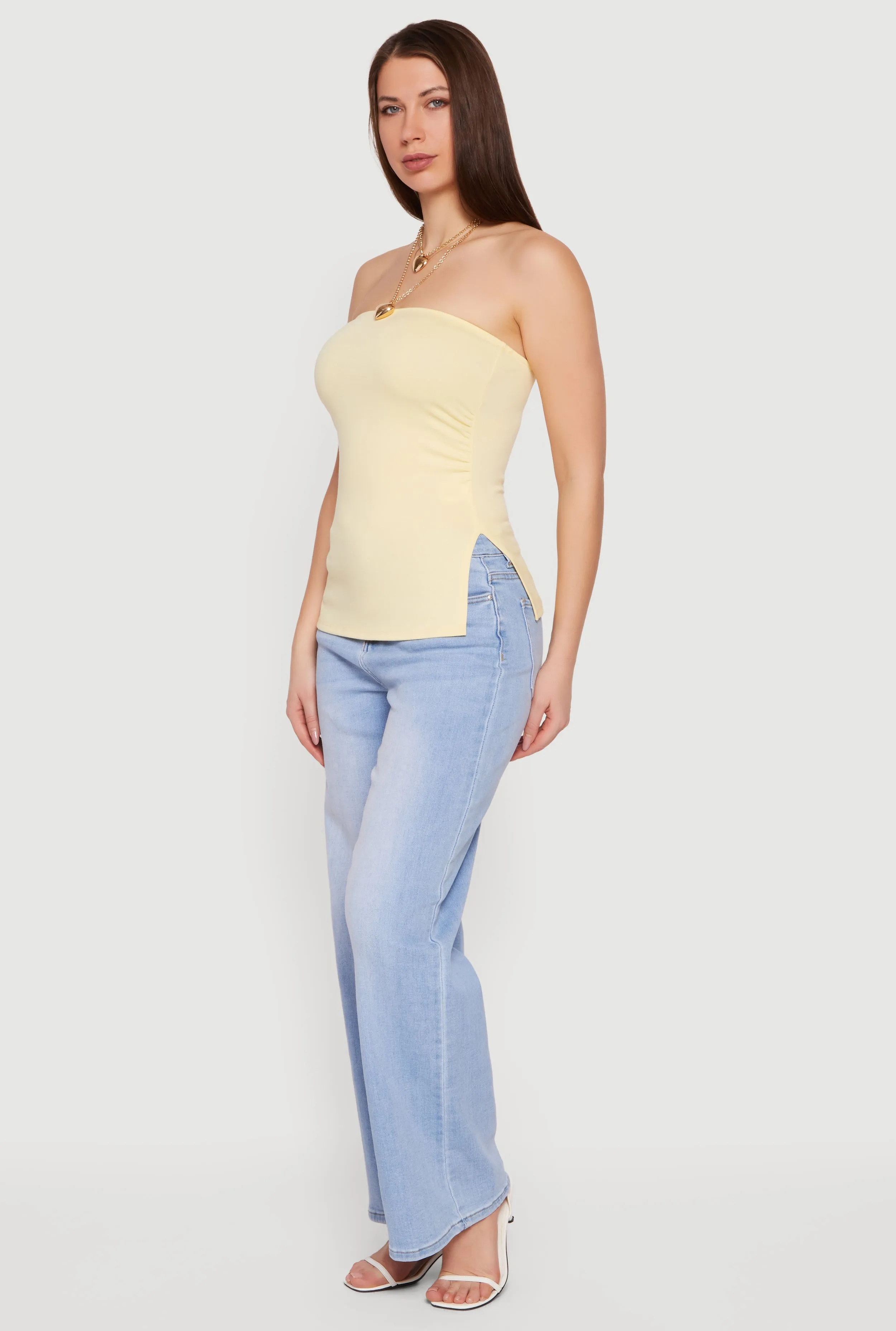 Side Ruched Split Hem Tube Top sold by Rainbow product image thumbnail 3