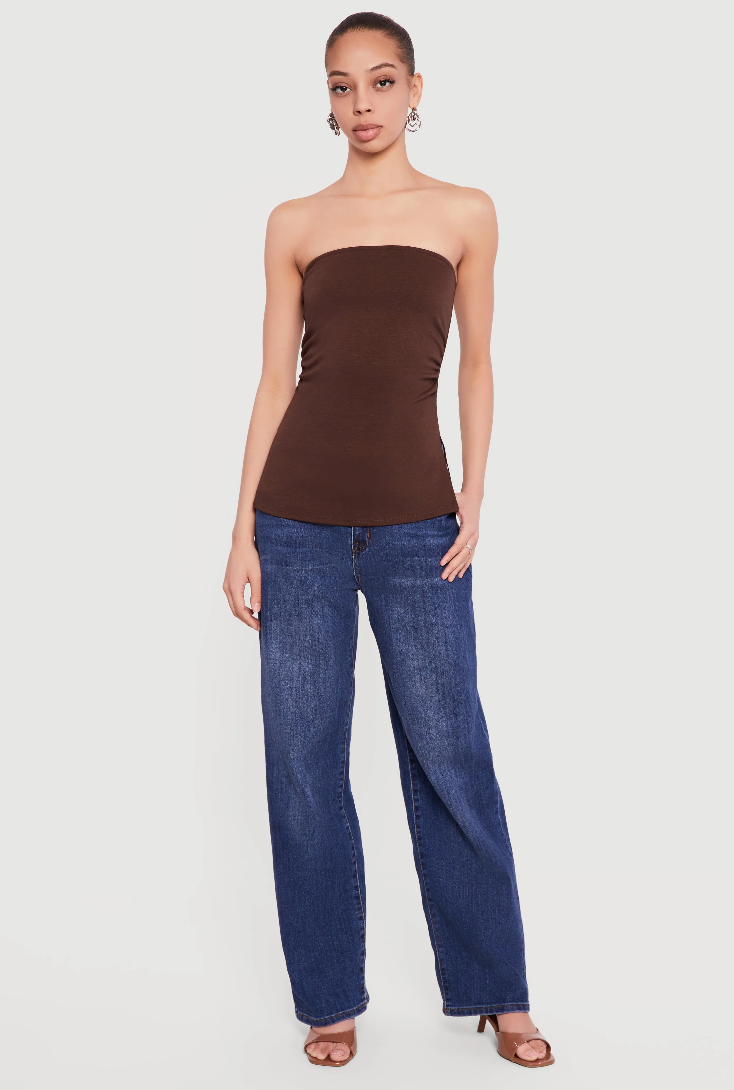 Side Ruched Split Hem Tube Top sold by Rainbow product image thumbnail 4