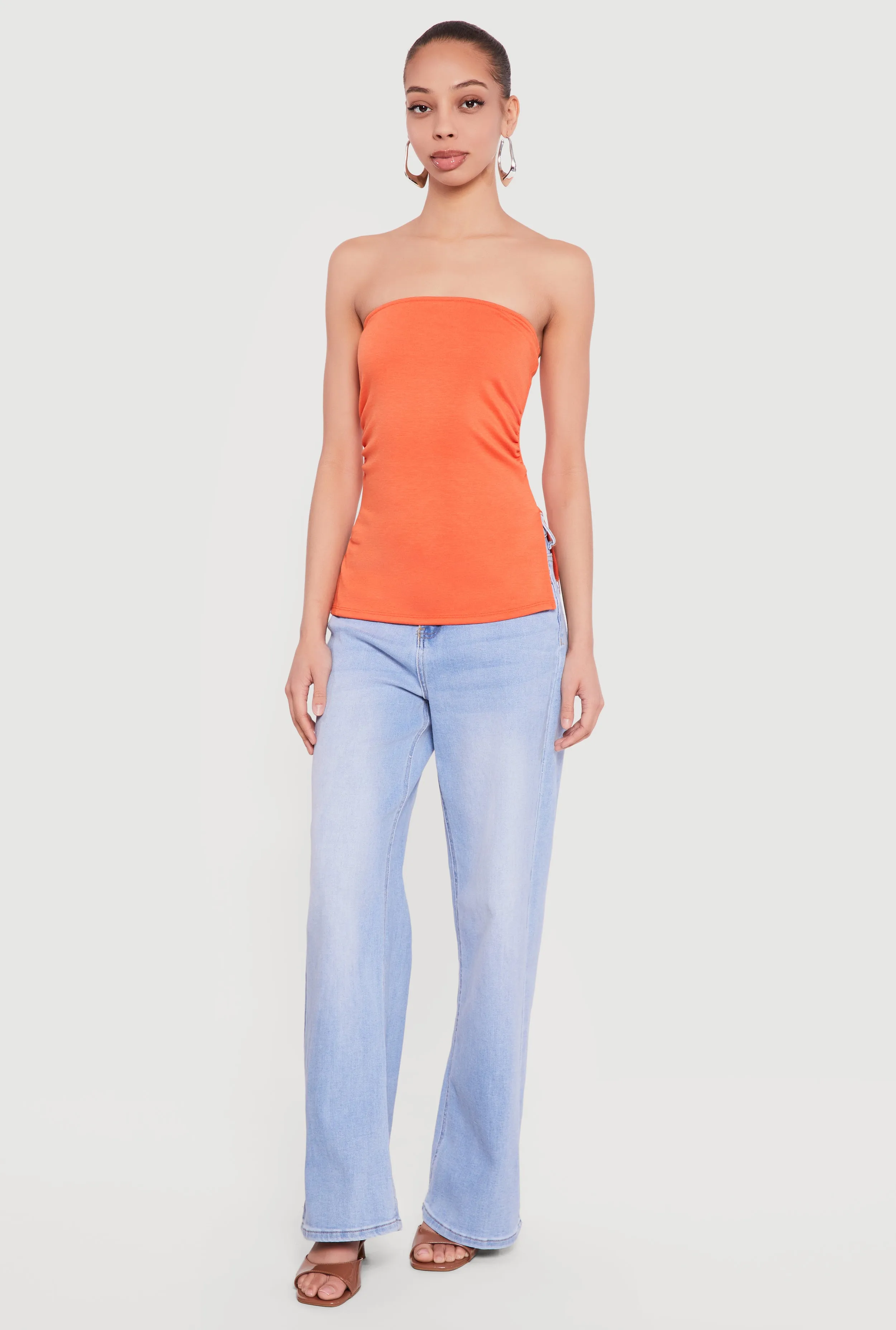 Side Ruched Split Hem Tube Top sold by Rainbow