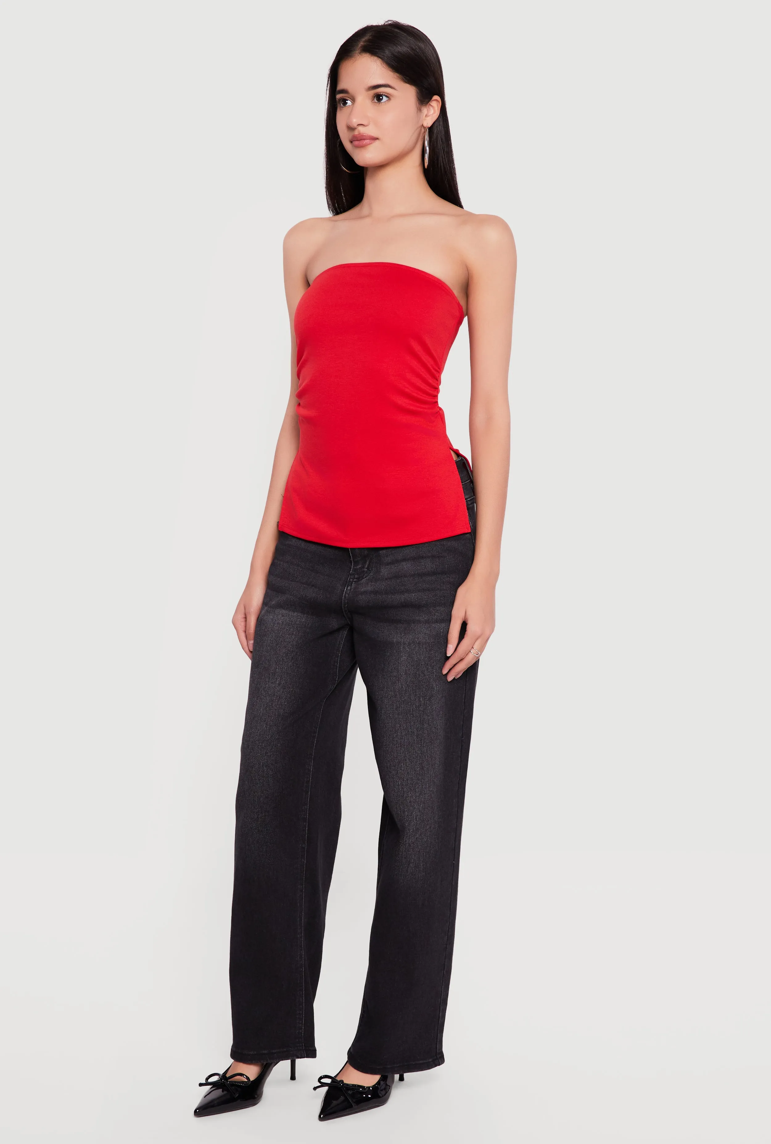 Side Ruched Split Hem Tube Top sold by Rainbow product image thumbnail 3