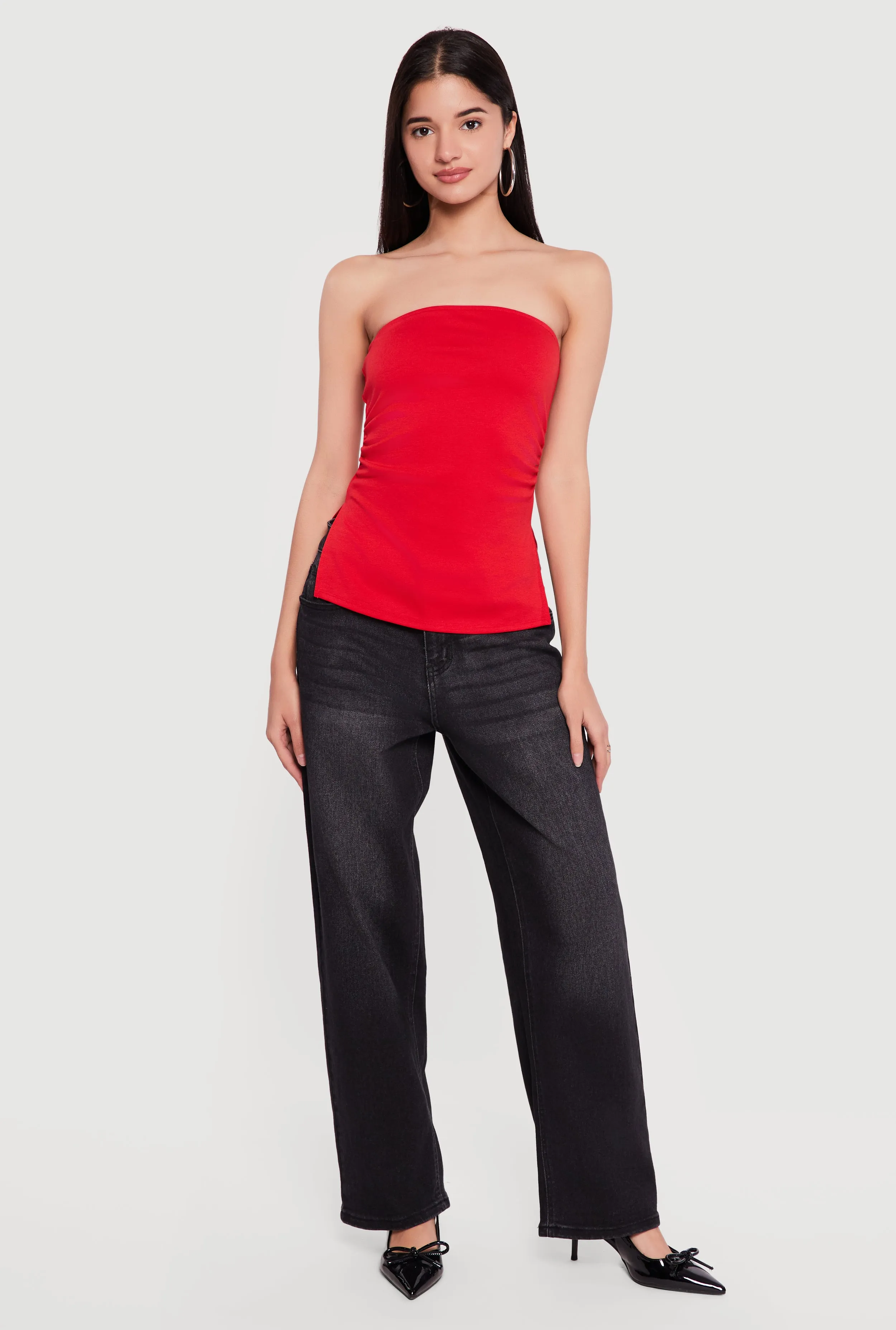 Side Ruched Split Hem Tube Top sold by Rainbow
