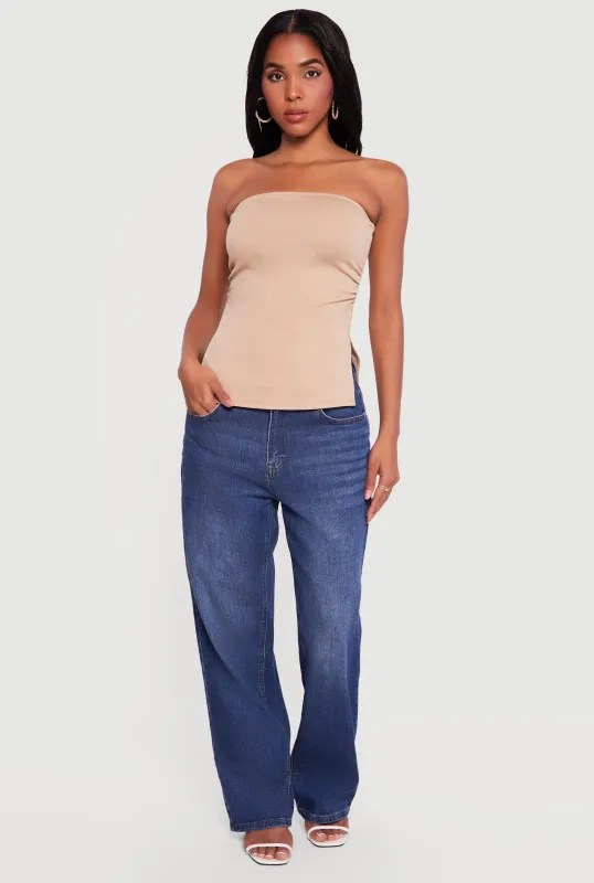 Side Ruched Split Hem Tube Top sold by Rainbow