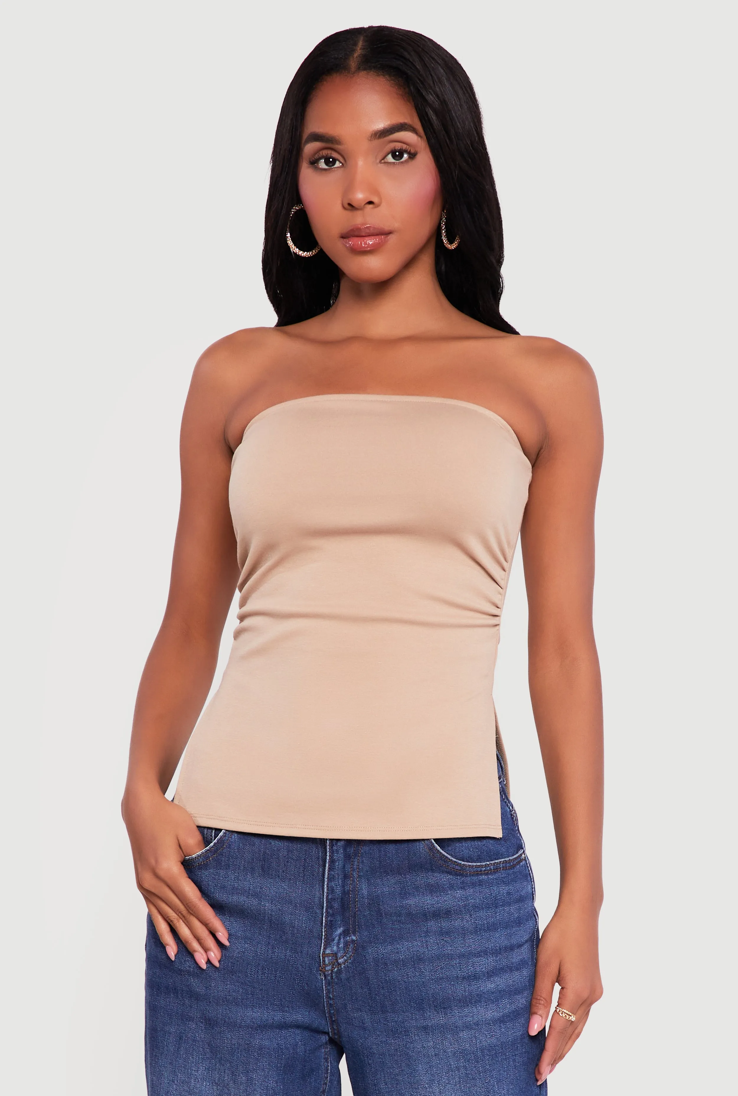 Side Ruched Split Hem Tube Top sold by Rainbow product image thumbnail 2