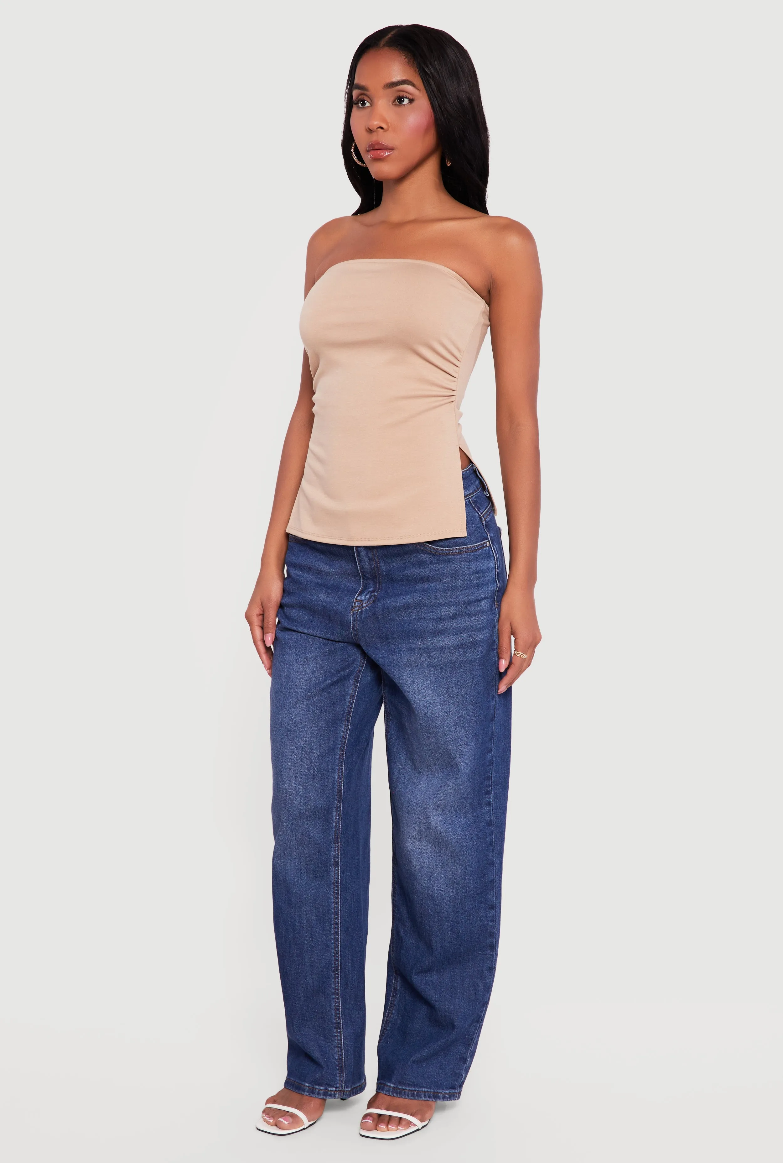Side Ruched Split Hem Tube Top sold by Rainbow product image thumbnail 3
