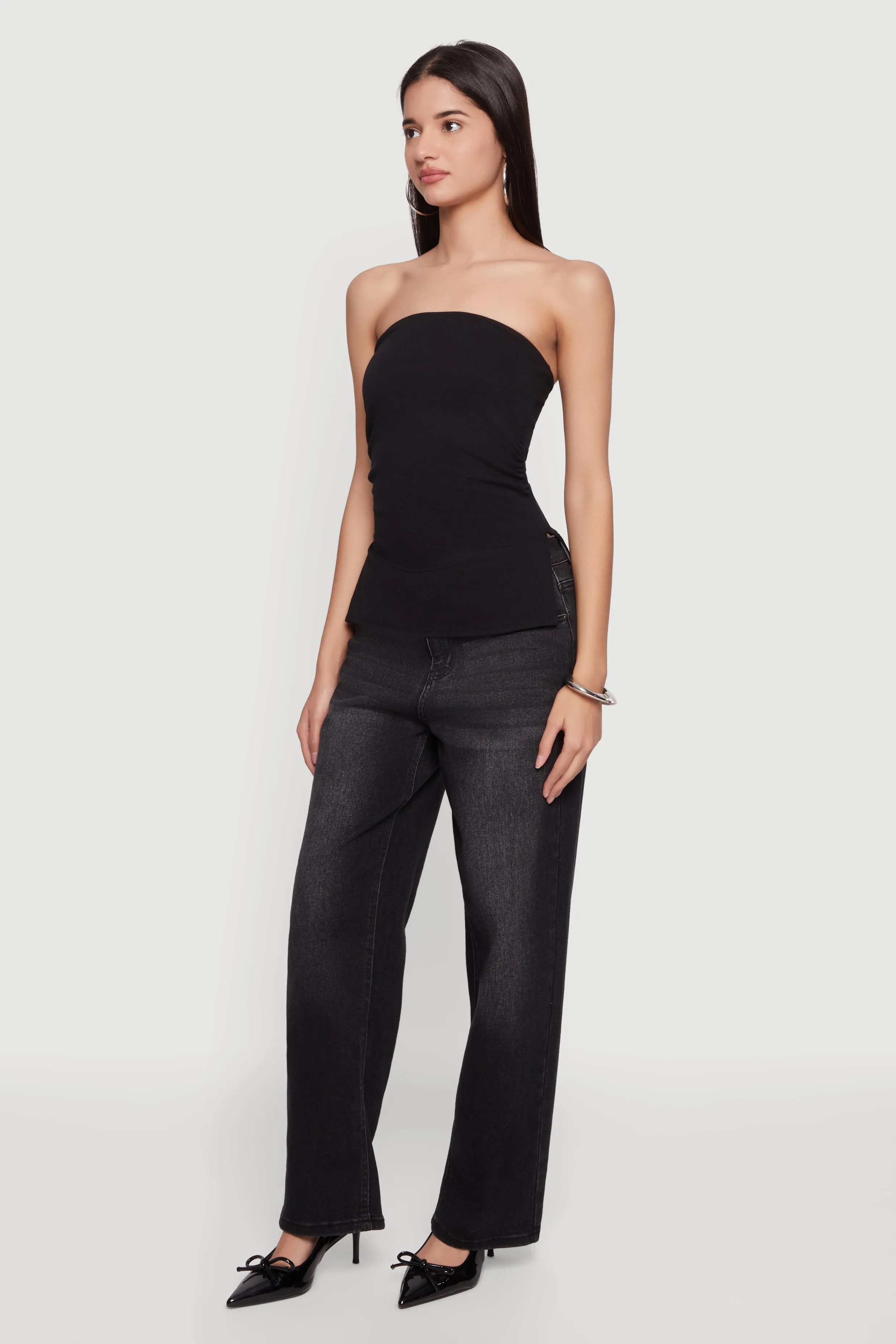 Side Ruched Split Hem Tube Top sold by Rainbow product image thumbnail 3