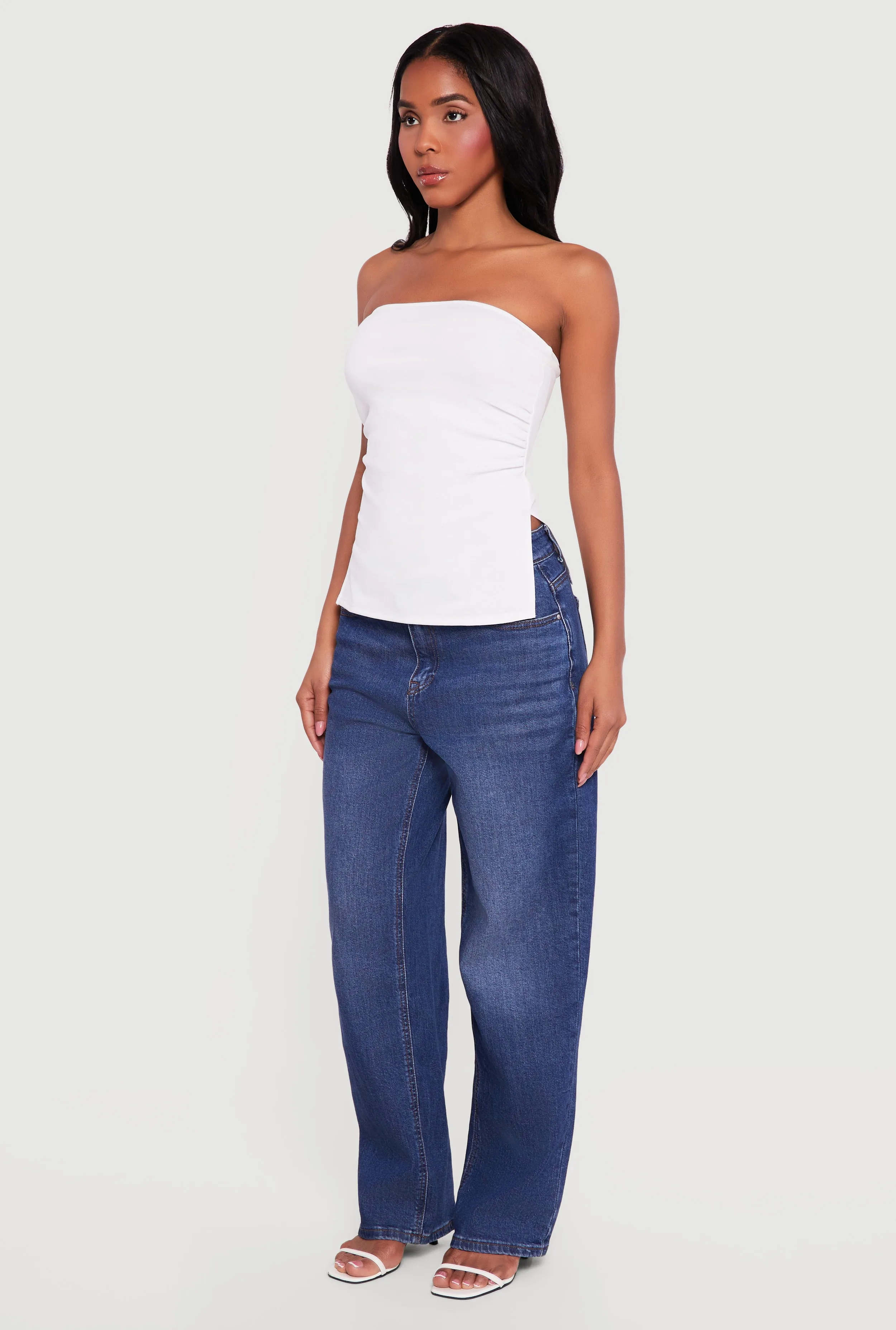 Side Ruched Split Hem Tube Top sold by Rainbow product image thumbnail 3