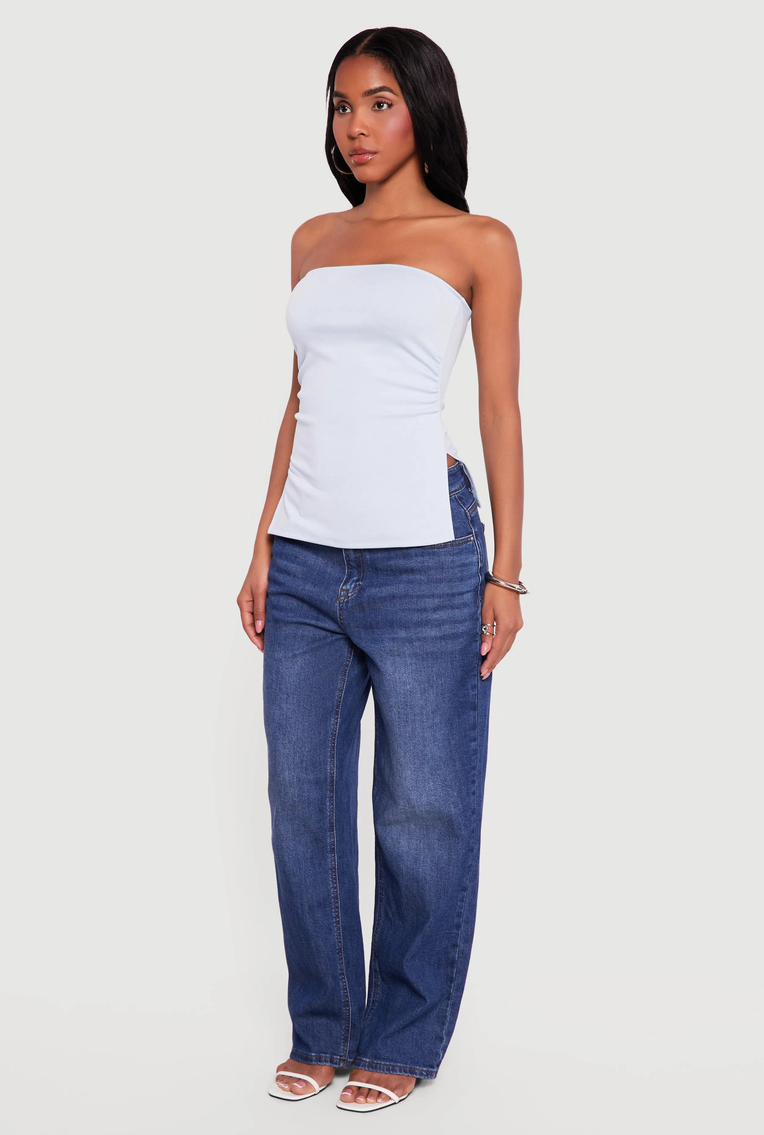 Side Ruched Split Hem Tube Top sold by Rainbow product image thumbnail 3