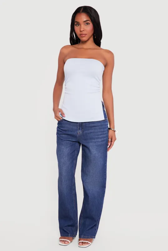 Side Ruched Split Hem Tube Top sold by Rainbow