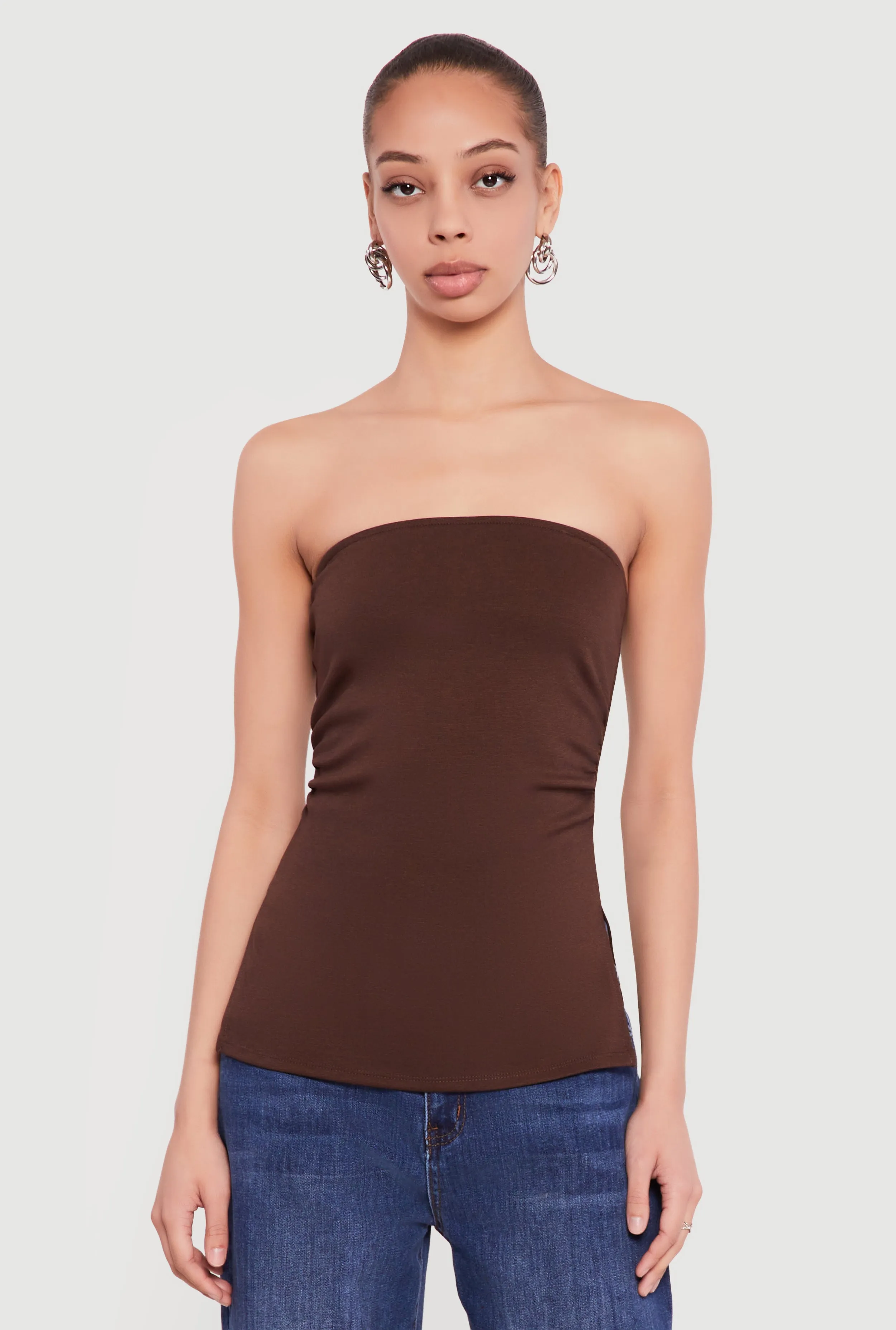 Side Ruched Split Hem Tube Top sold by Rainbow product image thumbnail 2
