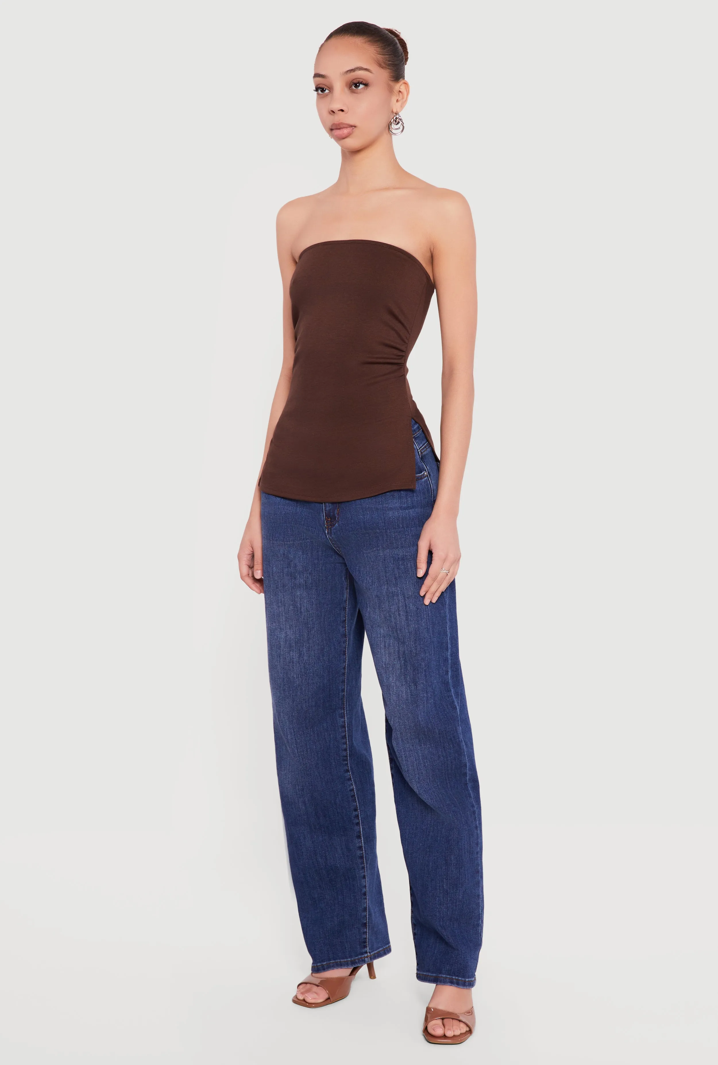 Side Ruched Split Hem Tube Top sold by Rainbow product image thumbnail 3