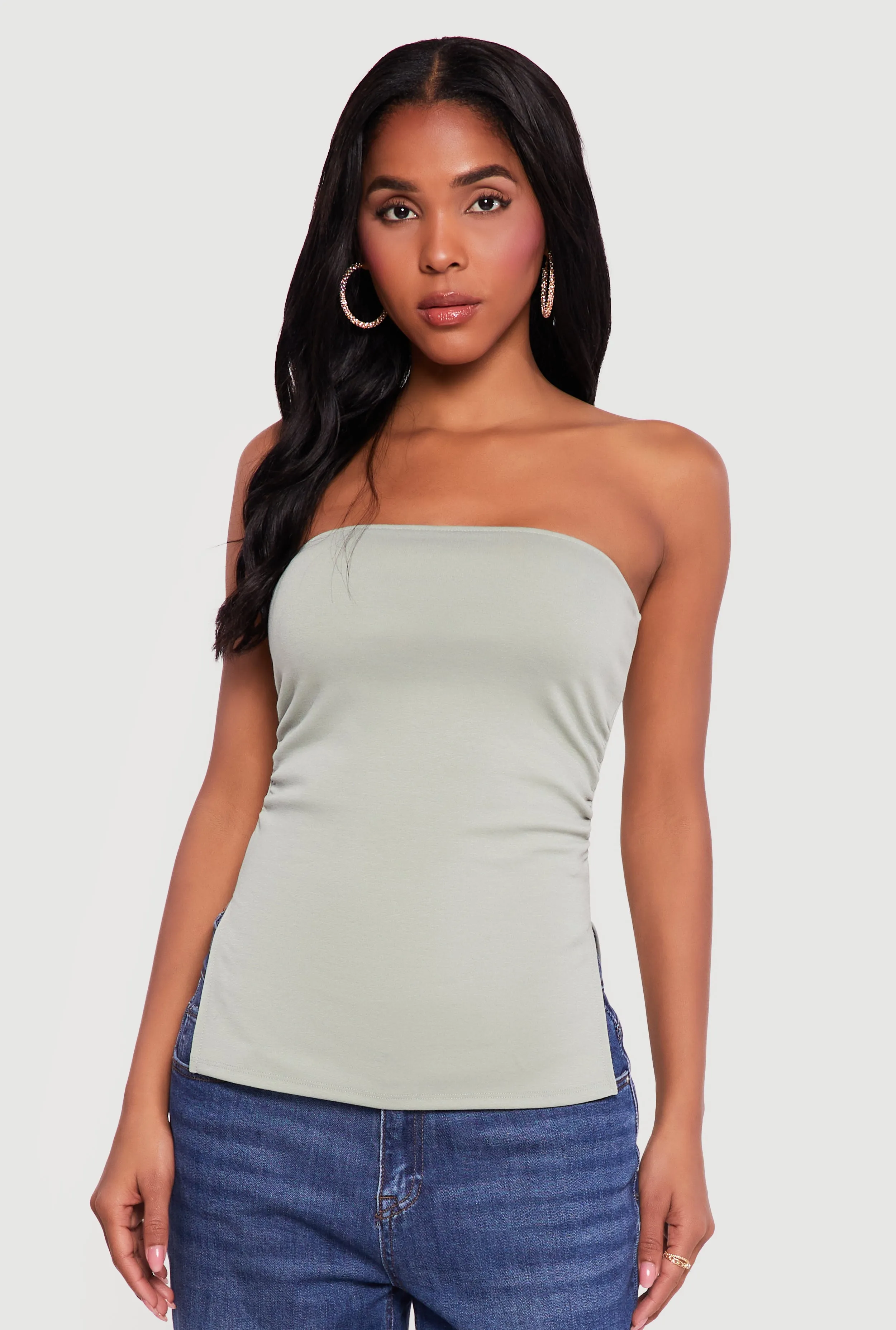 Side Ruched Split Hem Tube Top sold by Rainbow product image thumbnail 2