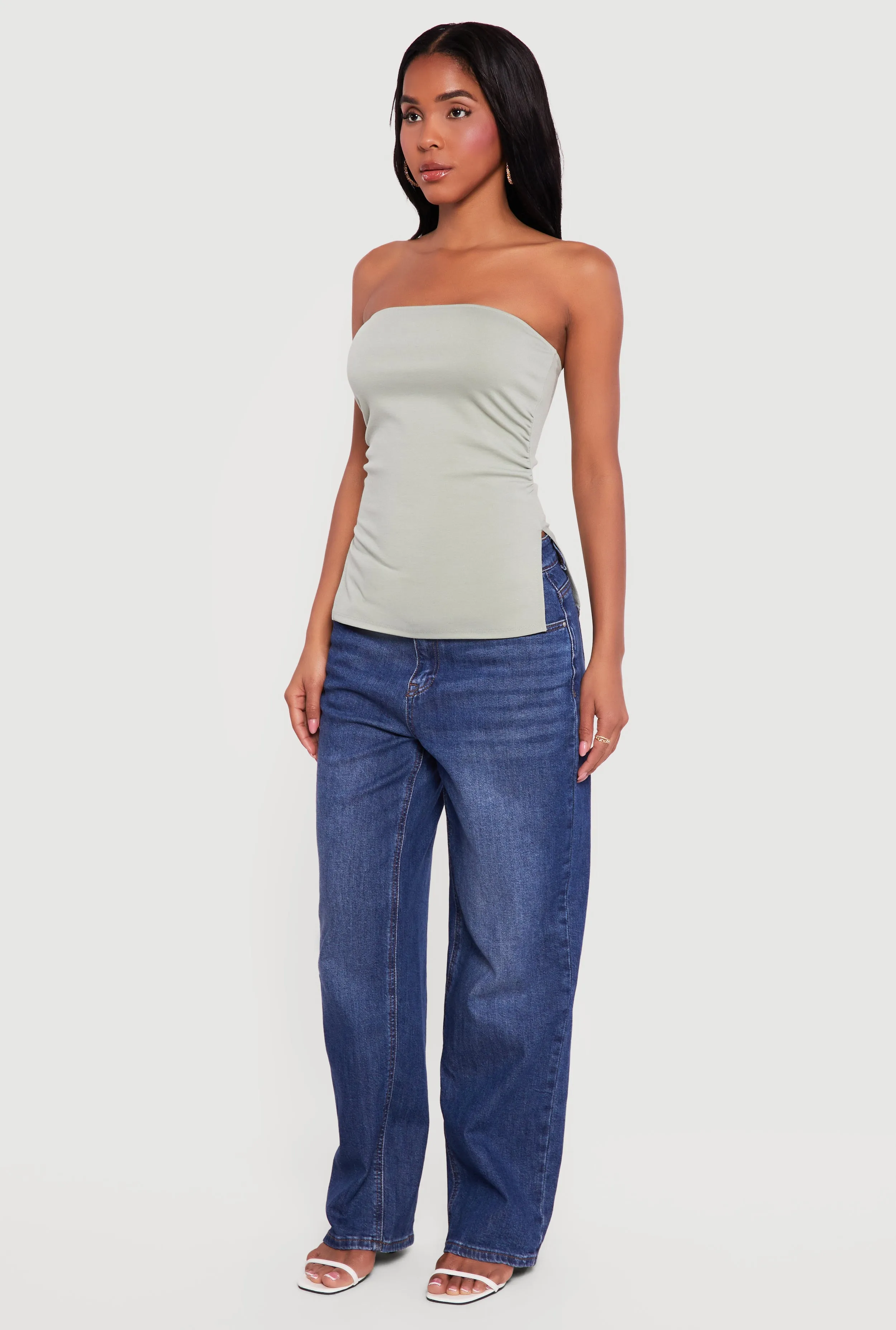 Side Ruched Split Hem Tube Top sold by Rainbow product image thumbnail 3