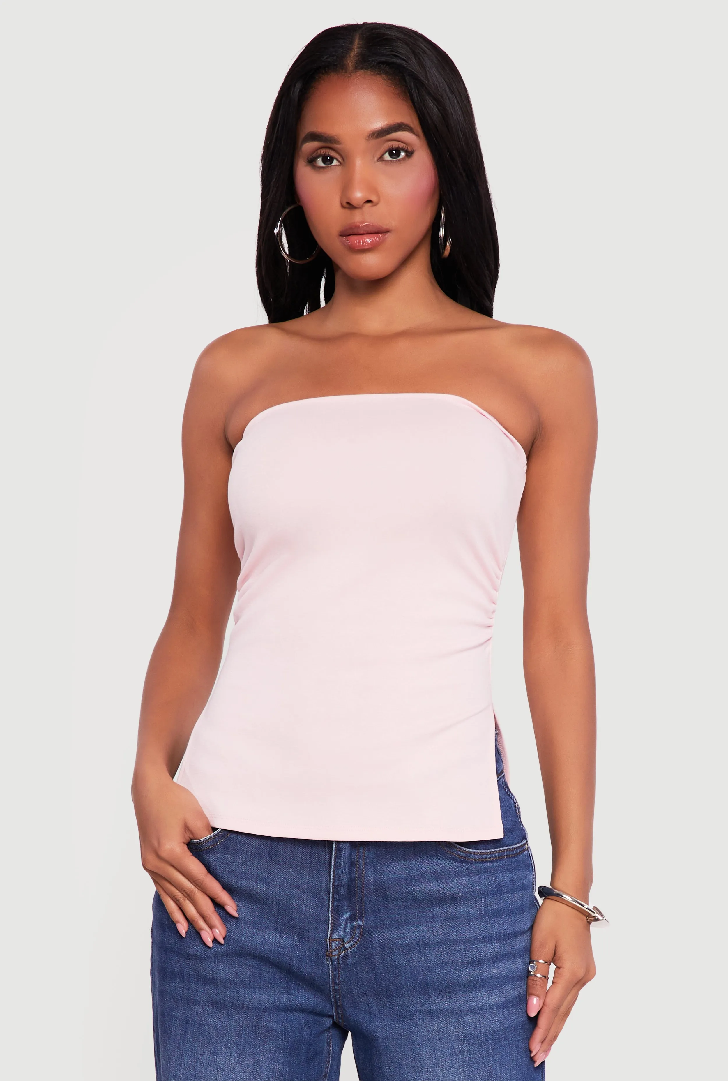 Side Ruched Split Hem Tube Top sold by Rainbow product image thumbnail 2
