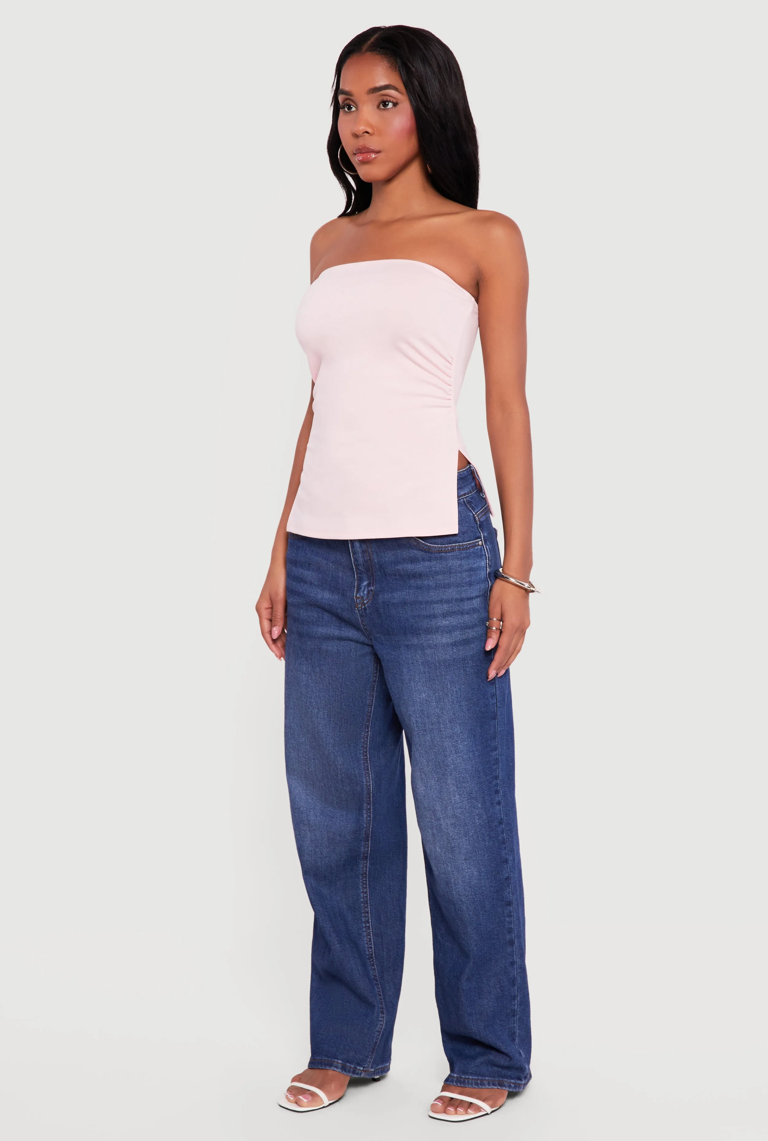Side Ruched Split Hem Tube Top sold by Rainbow product image thumbnail 3