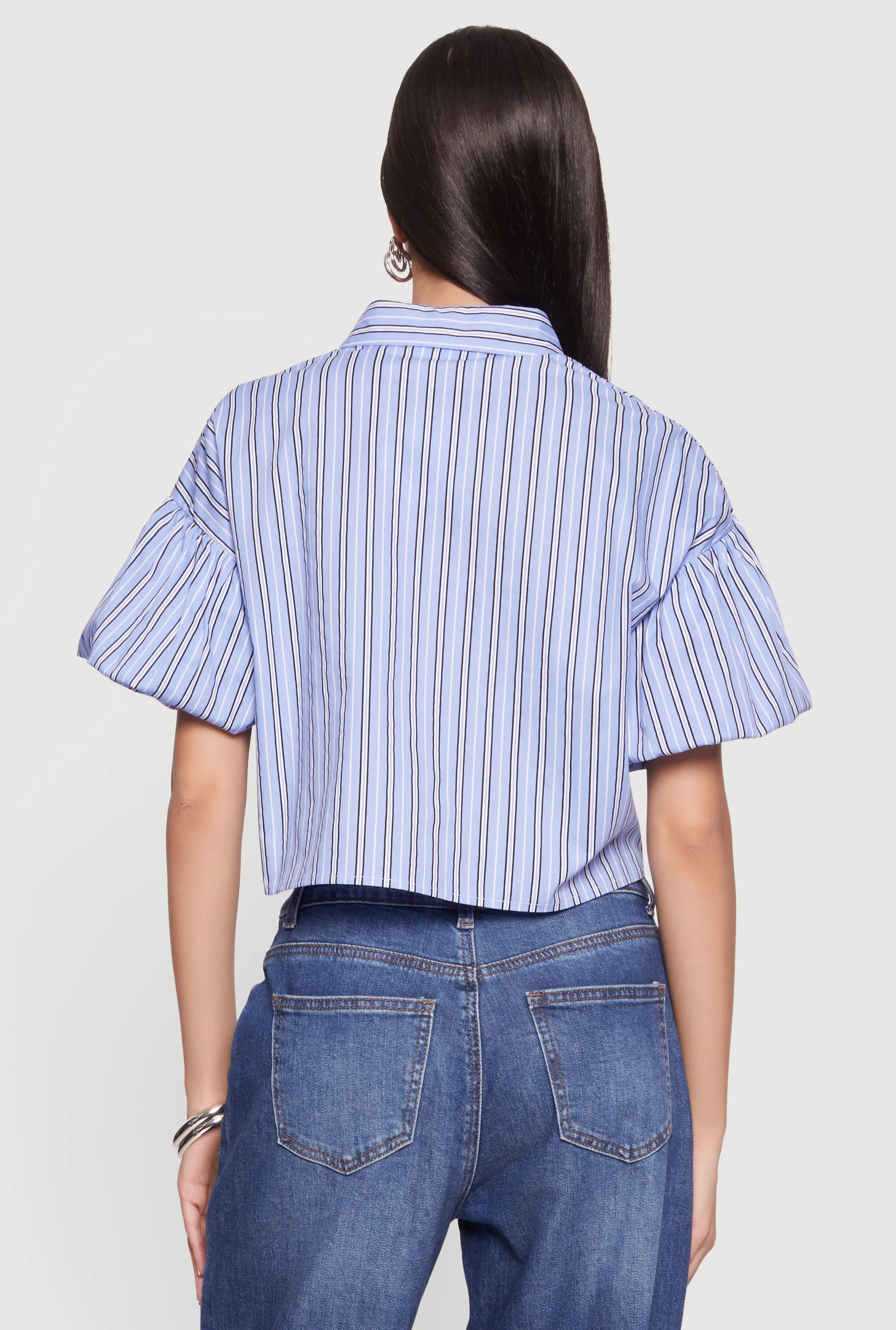 Striped Bubble Sleeve Cropped Blouse sold by Rainbow product image thumbnail 5