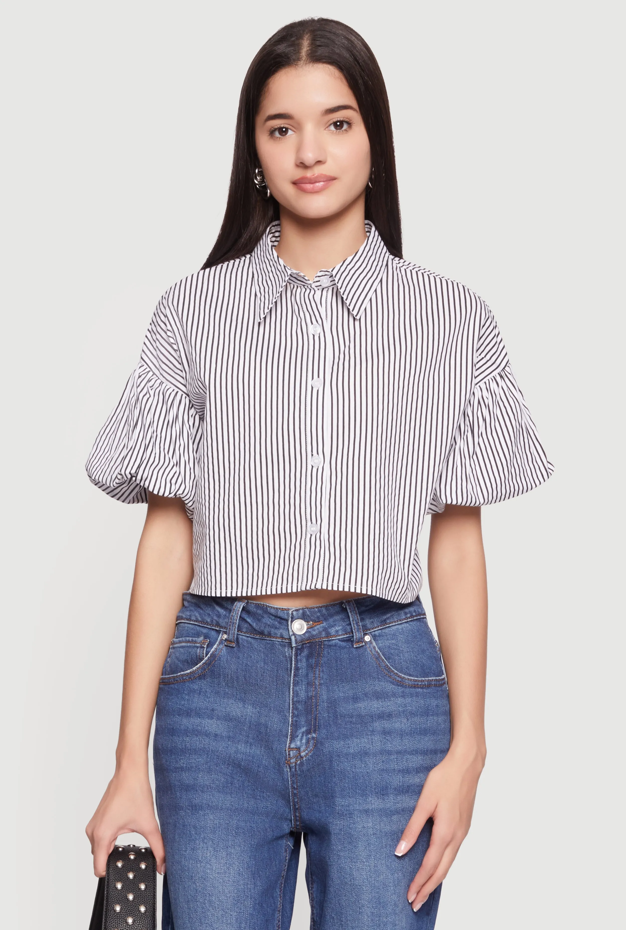 Striped Bubble Sleeve Cropped Blouse sold by Rainbow product image thumbnail 2
