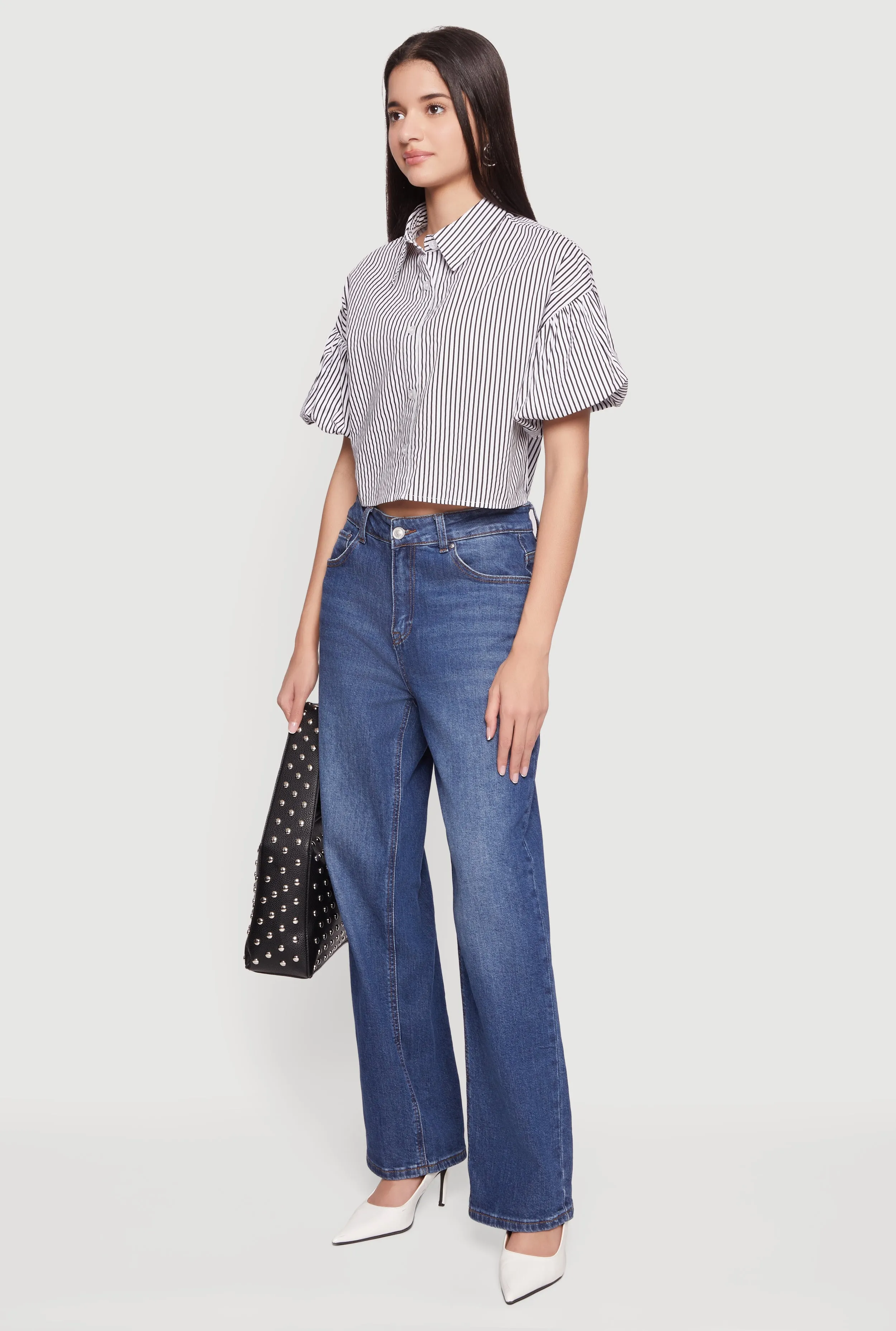 Striped Bubble Sleeve Cropped Blouse sold by Rainbow product image thumbnail 3