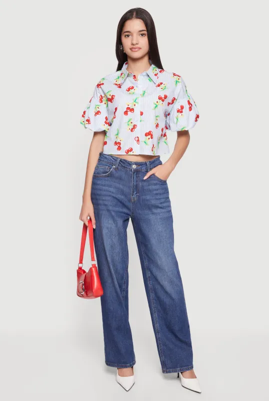 Striped Bubble Sleeve Cropped Blouse sold by Rainbow