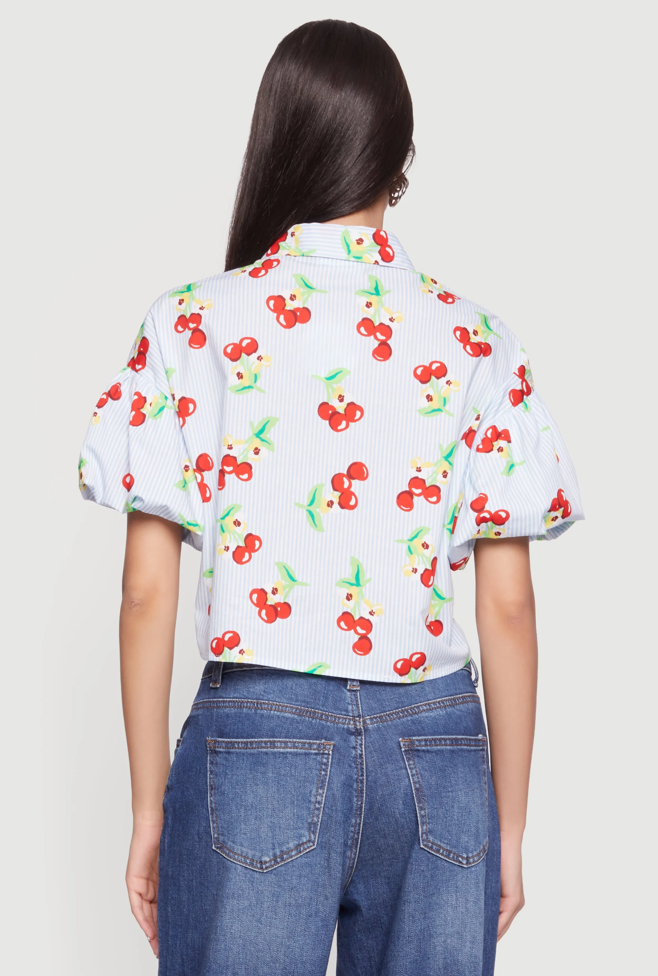 Striped Bubble Sleeve Cropped Blouse sold by Rainbow product image thumbnail 5