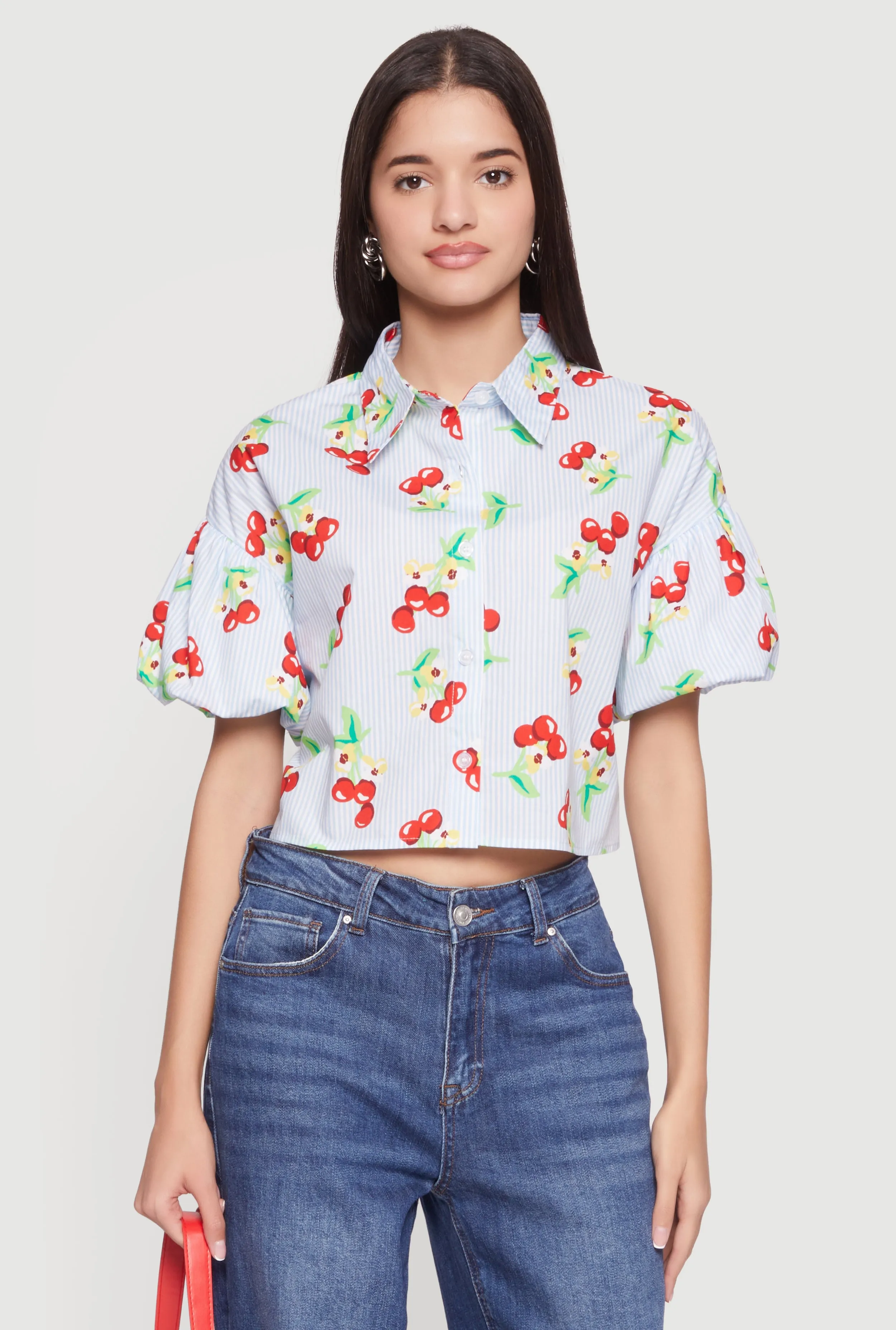 Striped Bubble Sleeve Cropped Blouse sold by Rainbow product image thumbnail 2