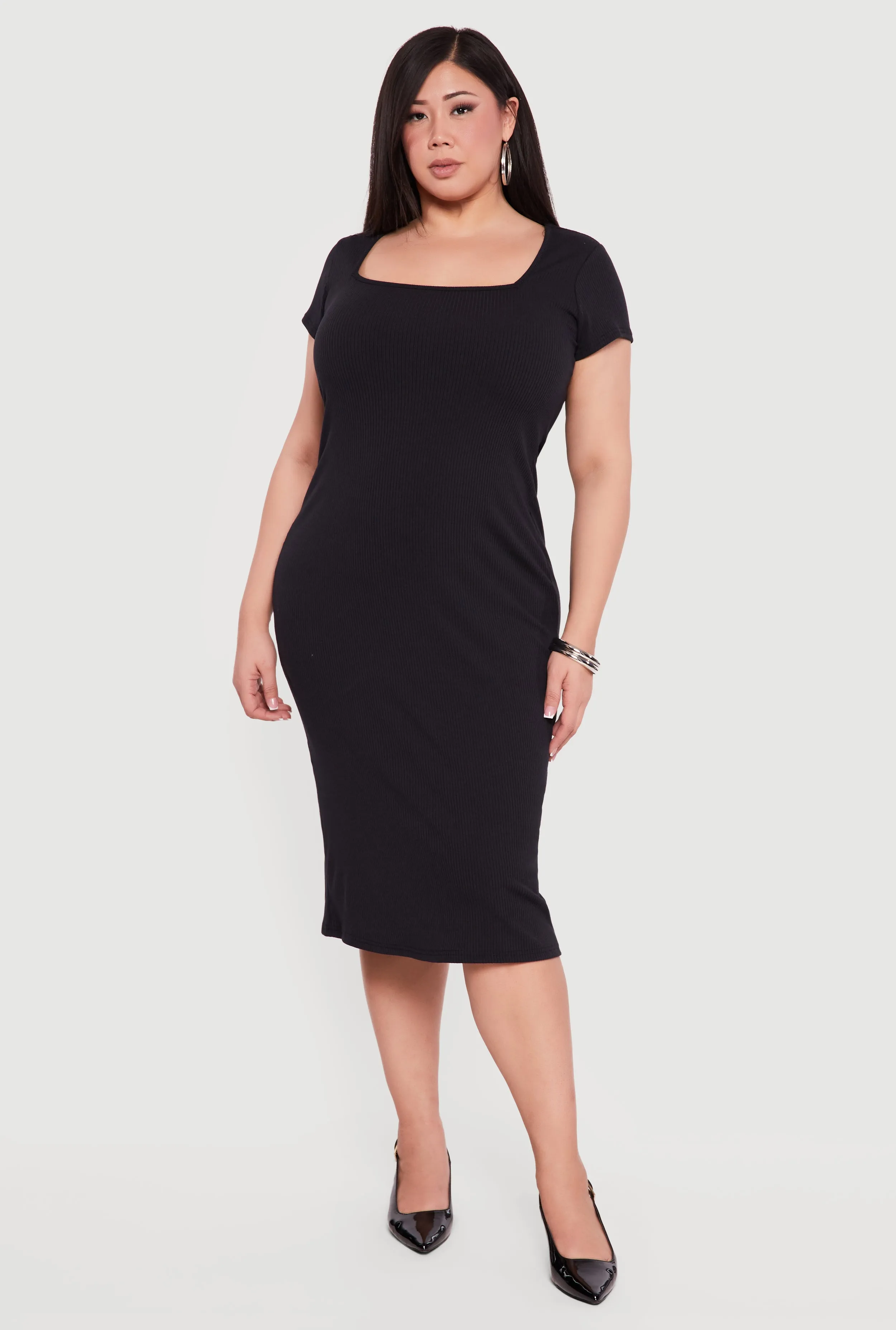 Plus Size Rib Knit Square Neck Midi Dress sold by Rainbow product image thumbnail 2