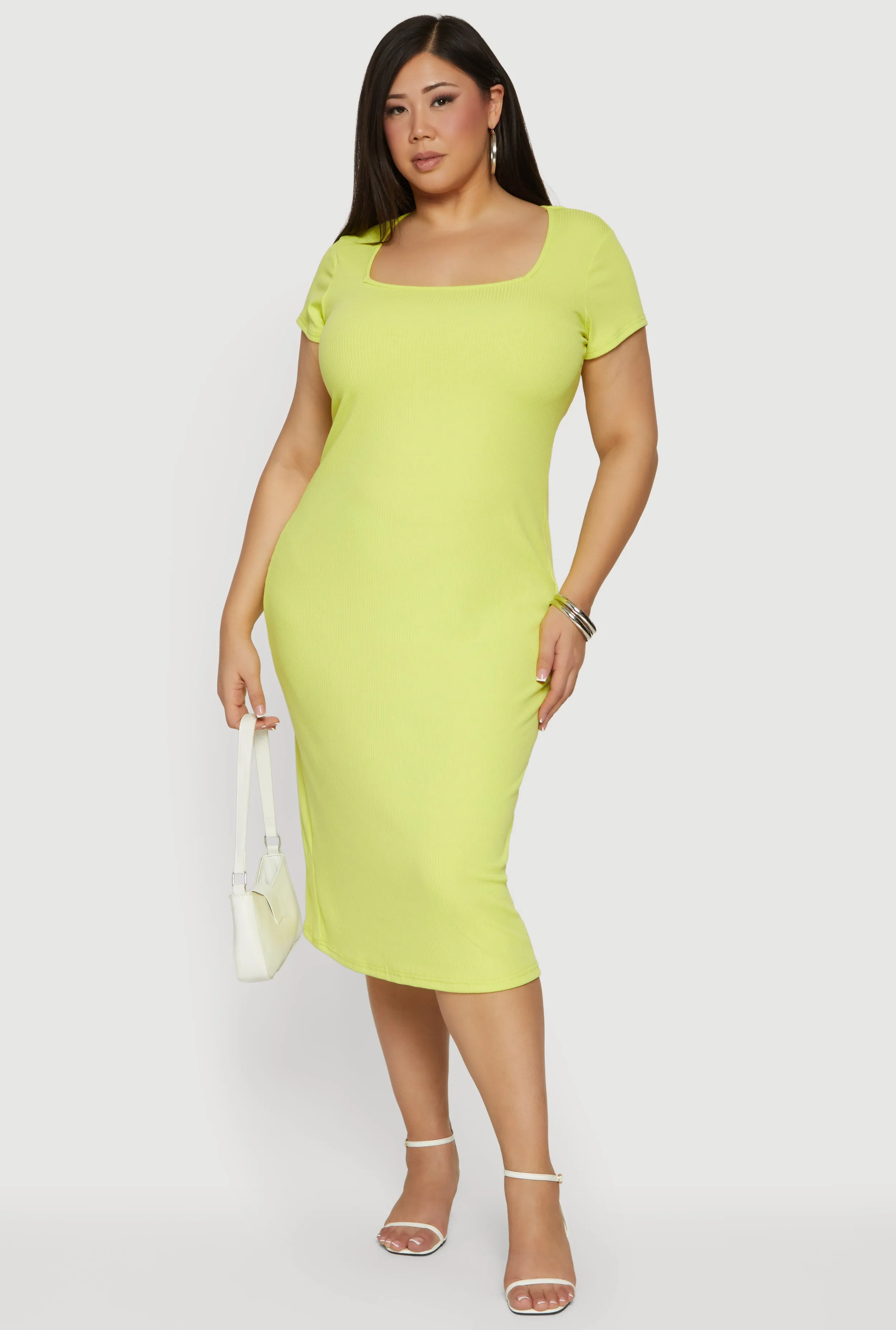Plus Size Rib Knit Square Neck Midi Dress sold by Rainbow