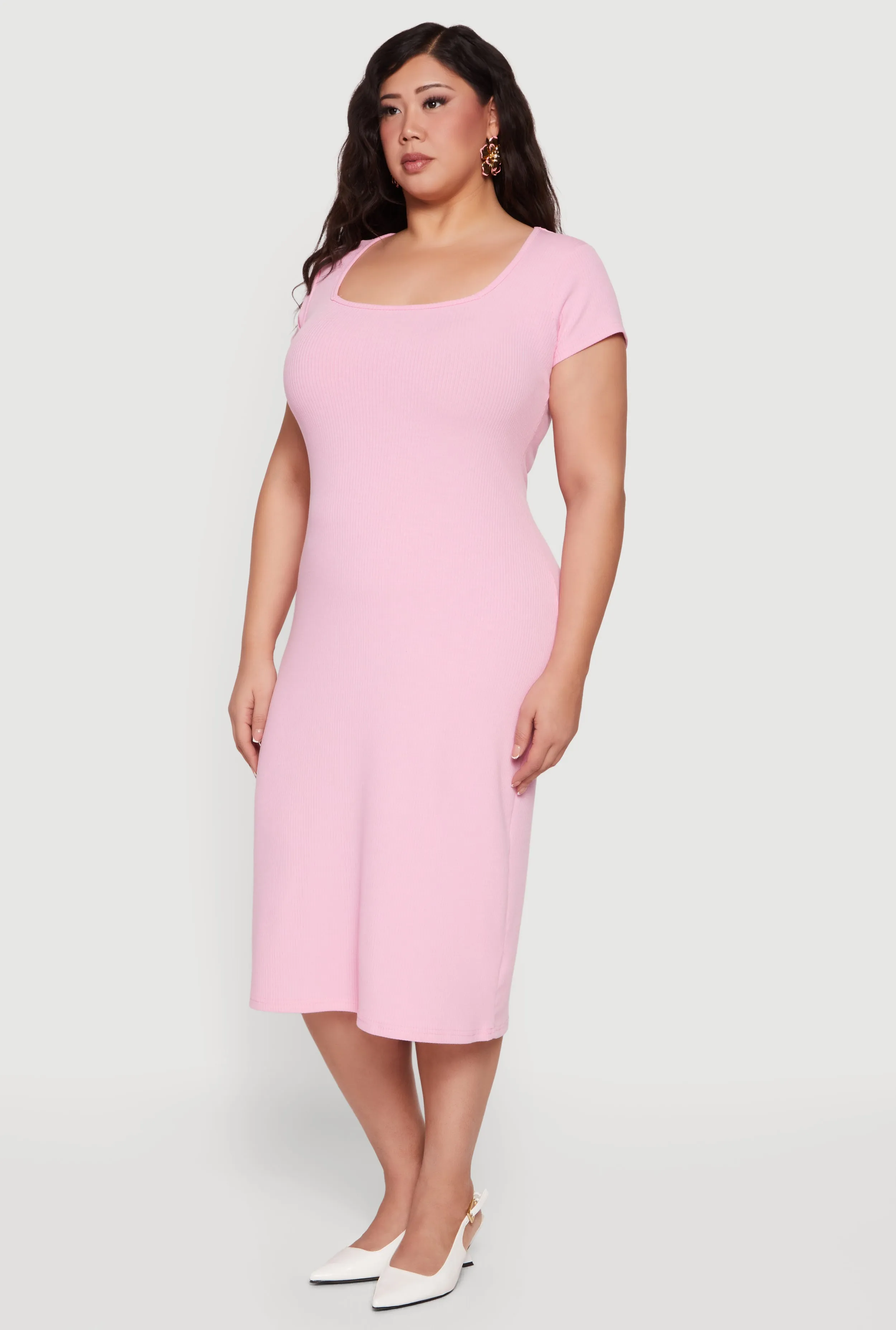 Plus Size Rib Knit Square Neck Midi Dress sold by Rainbow product image thumbnail 2