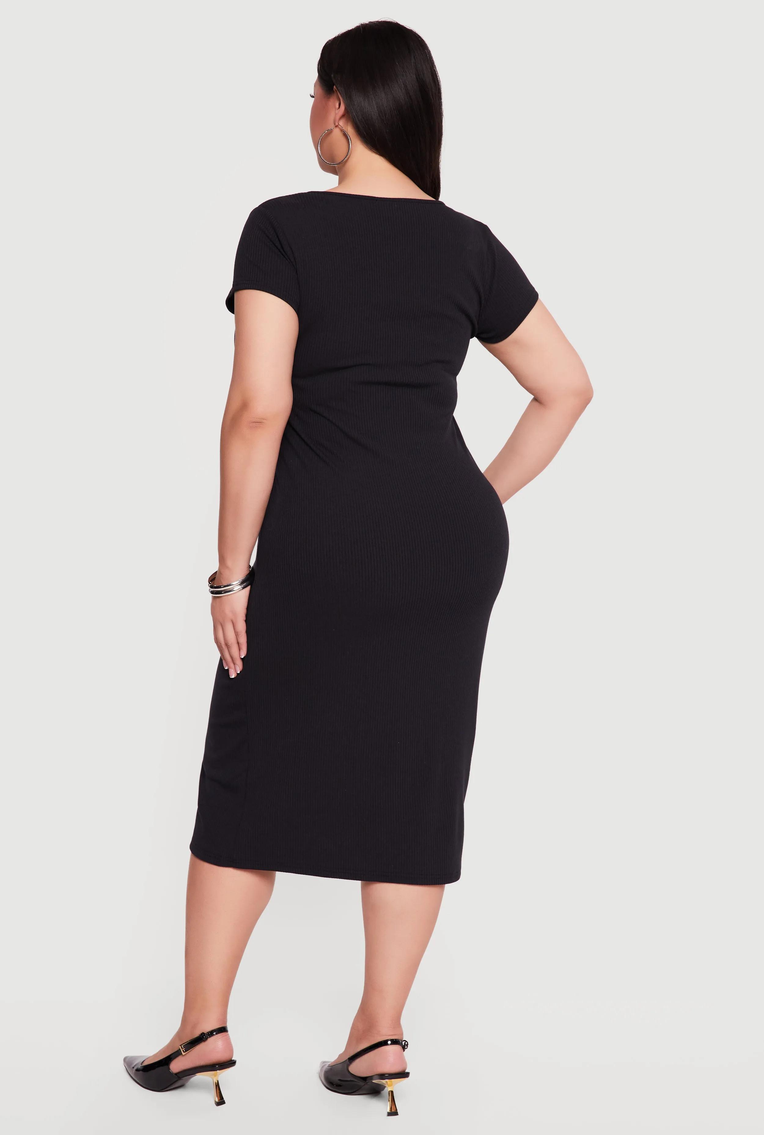 Plus Size Rib Knit Square Neck Midi Dress sold by Rainbow product image thumbnail 3