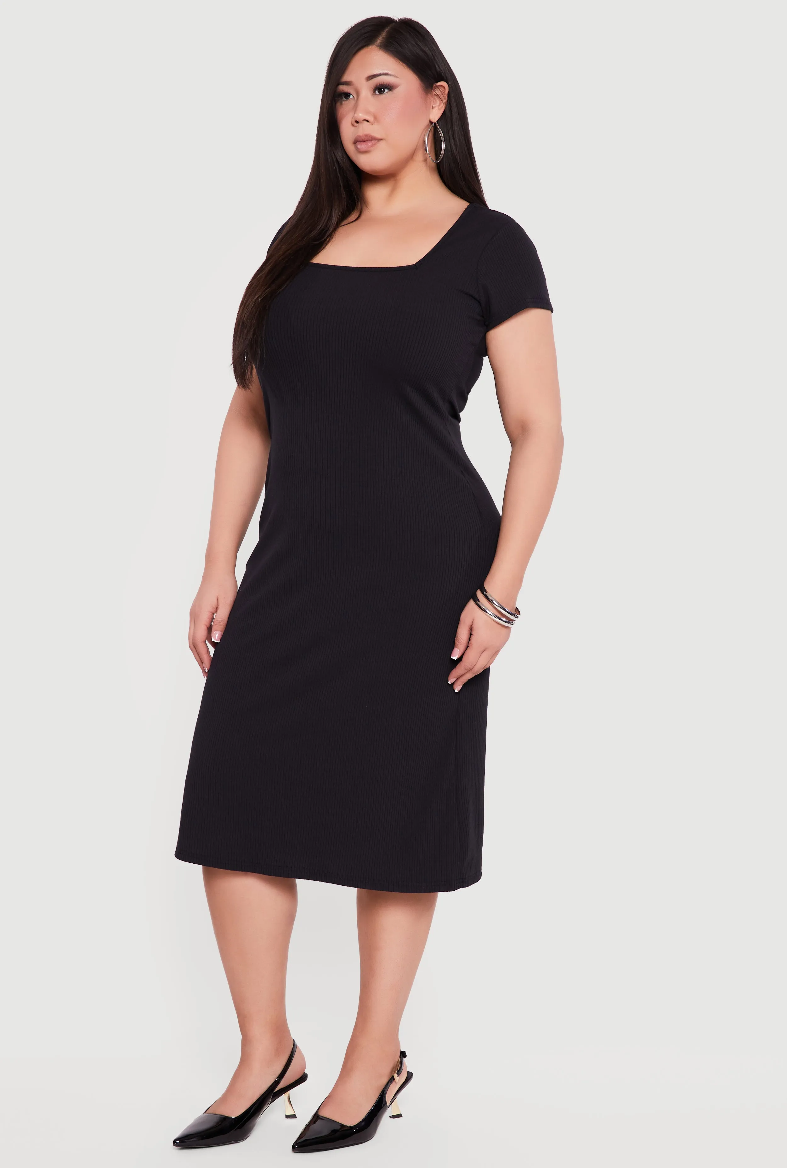 Plus Size Rib Knit Square Neck Midi Dress sold by Rainbow product image thumbnail 2
