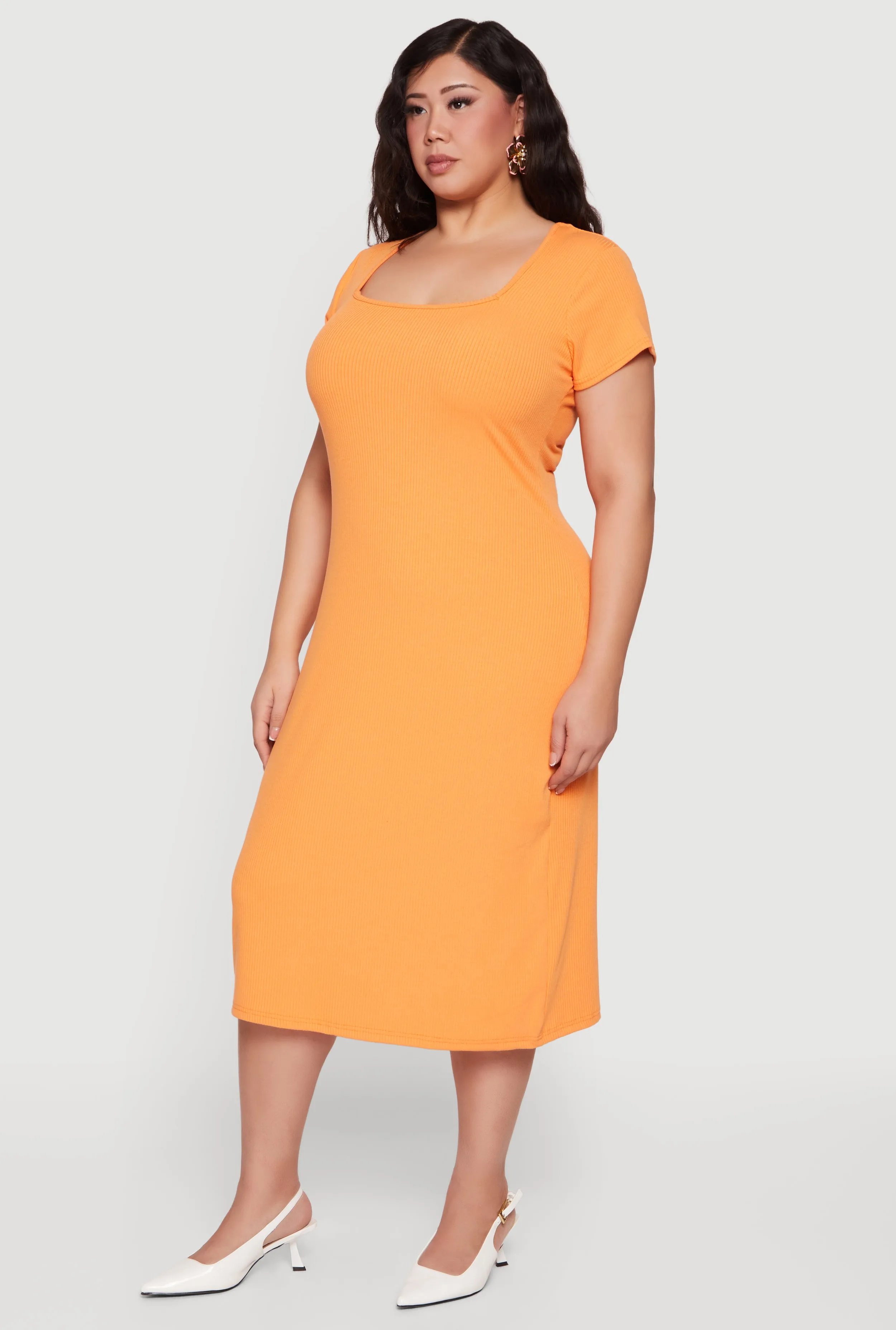 Plus Size Rib Knit Square Neck Midi Dress sold by Rainbow product image thumbnail 2