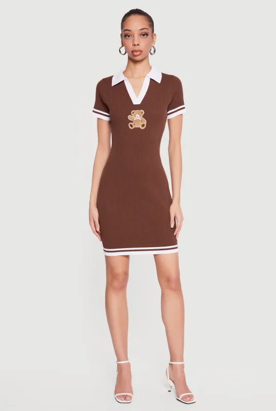 Bear Graphic Polo Sweater Dress sold by Rainbow