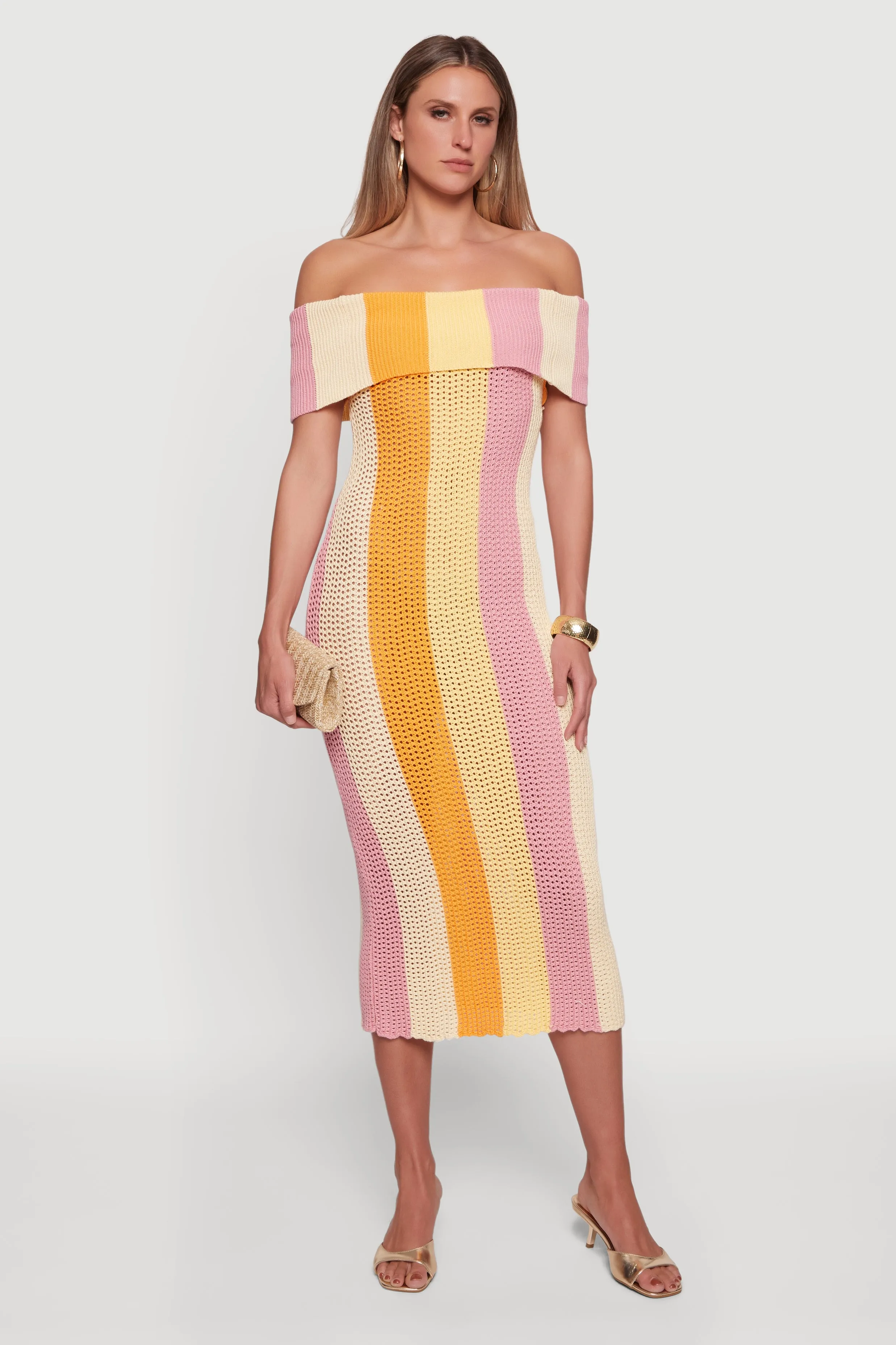 Fold Over Off The Shoulder Crochet Midi Dress sold by Rainbow