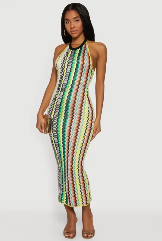 Chevron Stripe Halter Midi Dress sold by Rainbow